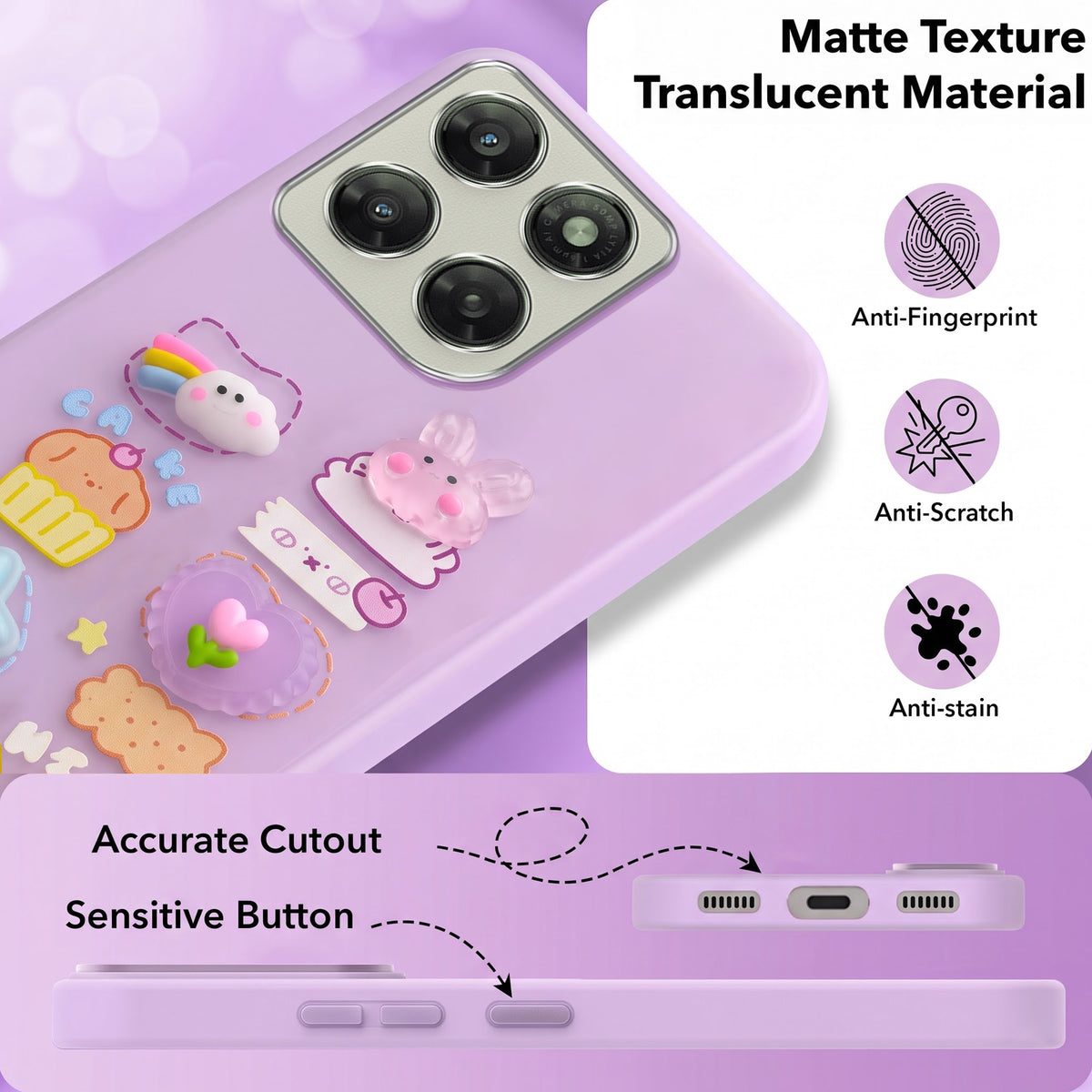 For Motorola Moto G77 Power Back Cover Case (3D Cute Cartoons | Hard Back Side Soft | Matte Premium Finish | HD Printing)