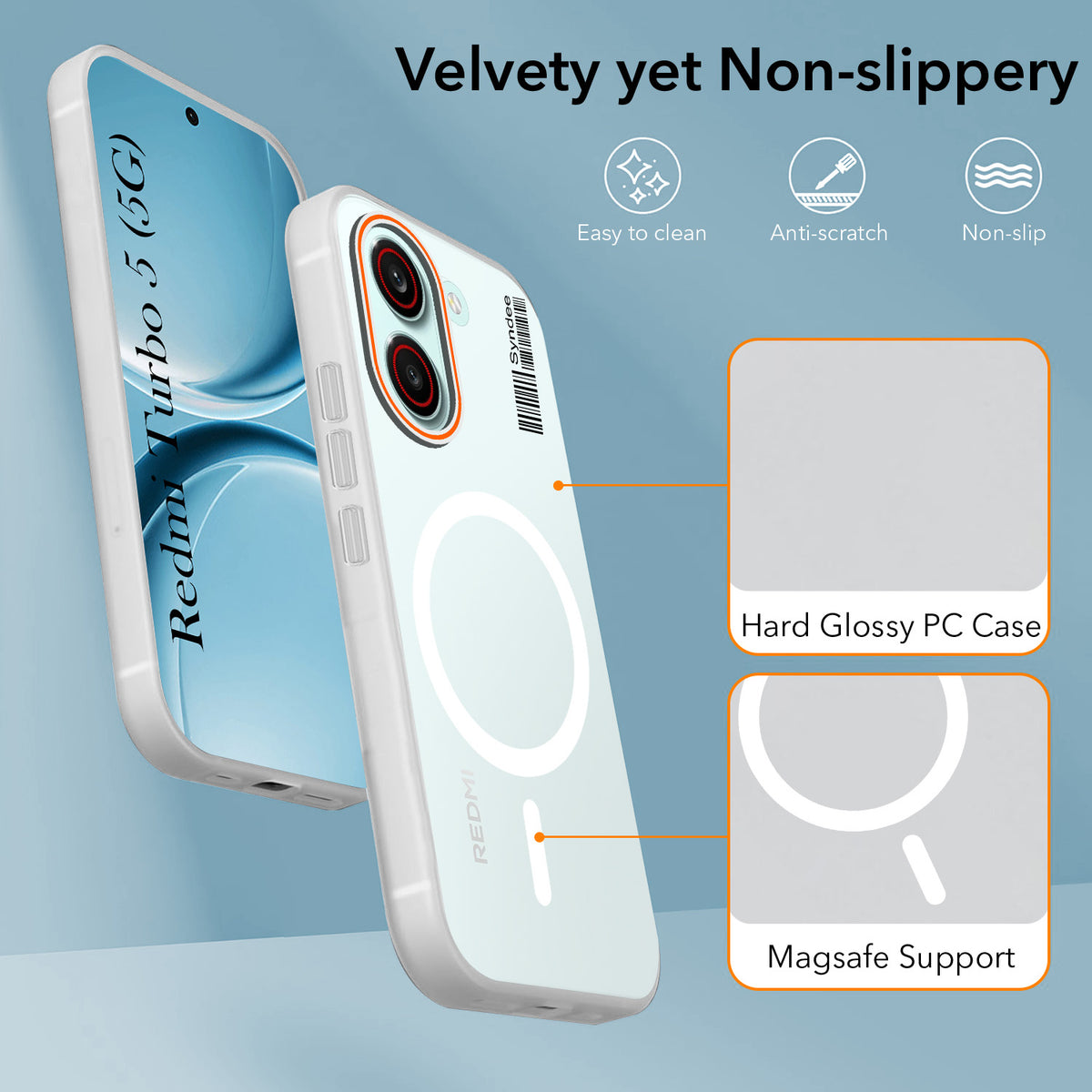For Redmi Turbo 5 Back Cover Case (Soft Touch | Camera Bump Protection | MagSafe Compatible | Matte Finish)