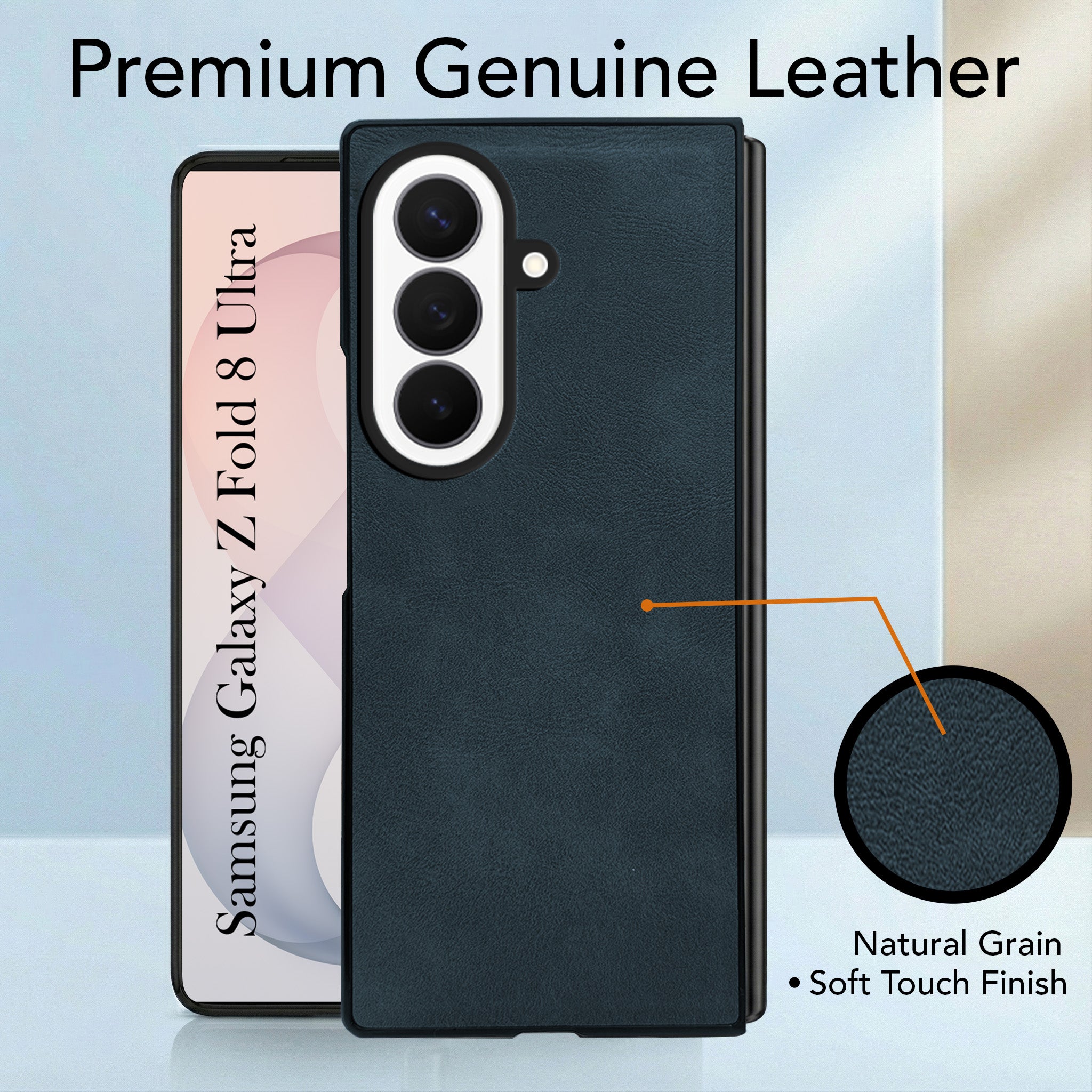 For Samsung Galaxy Z Fold 8 Ultra Back Case Cover Premium Genuine Leather (Integrated Front Screen Protector | Inside Microfiber Cloth)