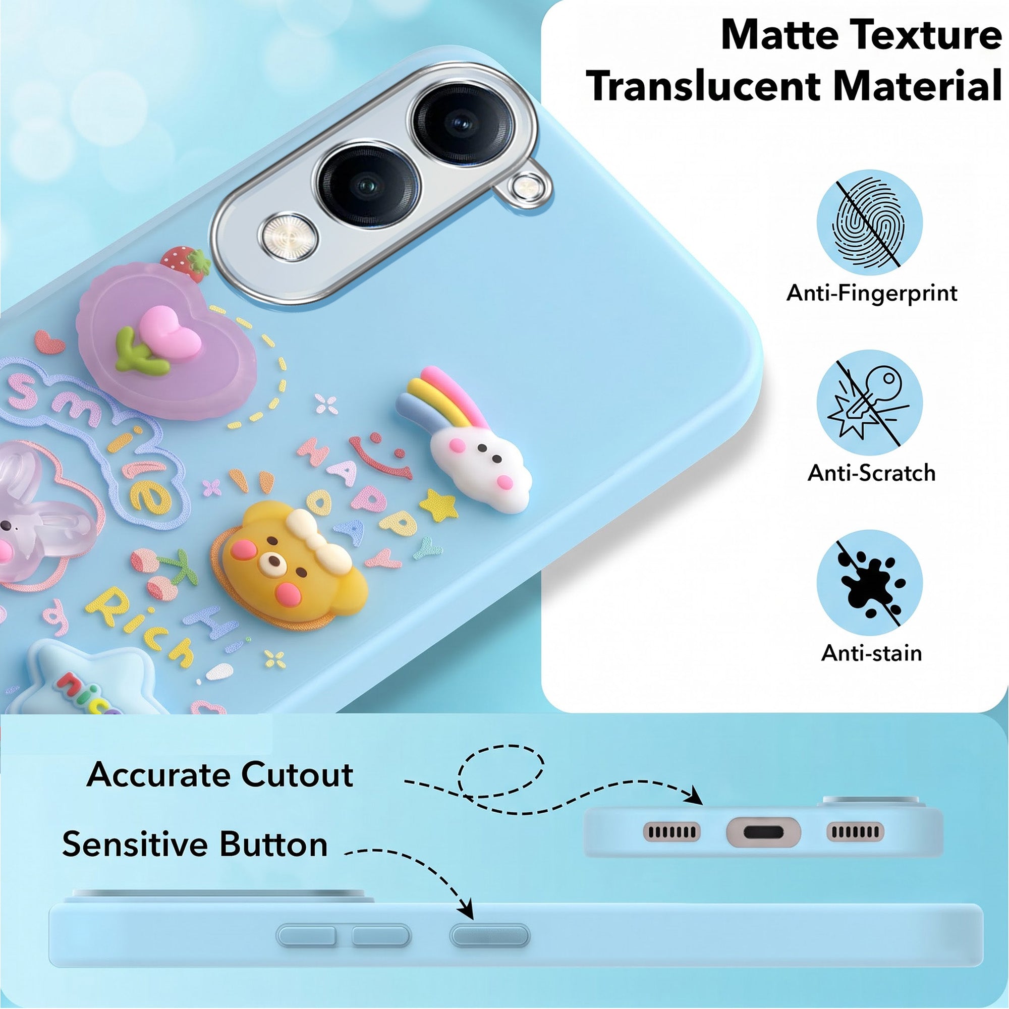 For Vivo Y19 | Vivo Y19e | Vivo T4 Lite Back Cover Case (3D Cute Cartoons | Hard Back Side Soft | Matte Premium Finish | HD Printing)