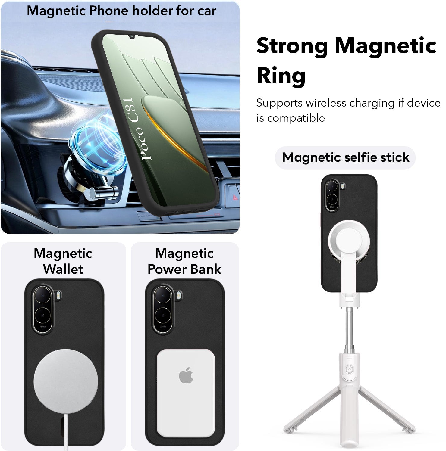 For Poco C81 Back Cover Case Leather Finish (MagSafe Compatible Wireless Charging | Soft Touch | Camera Bump Protection)