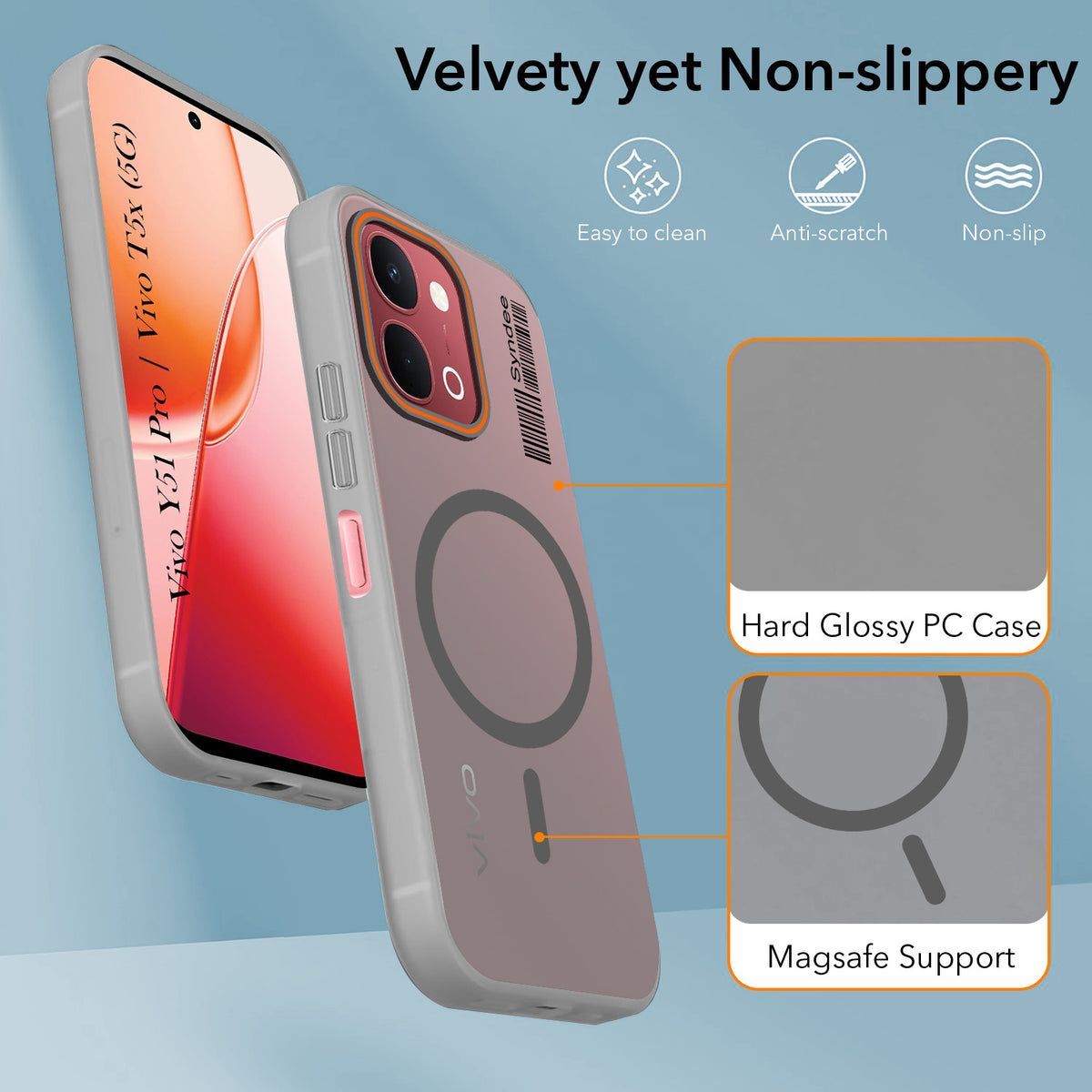 For Vivo Y51 Pro 5G | Vivo T5x Back Cover Case (Soft Touch | Camera Bump Protection | MagSafe Compatible | Matte Finish)
