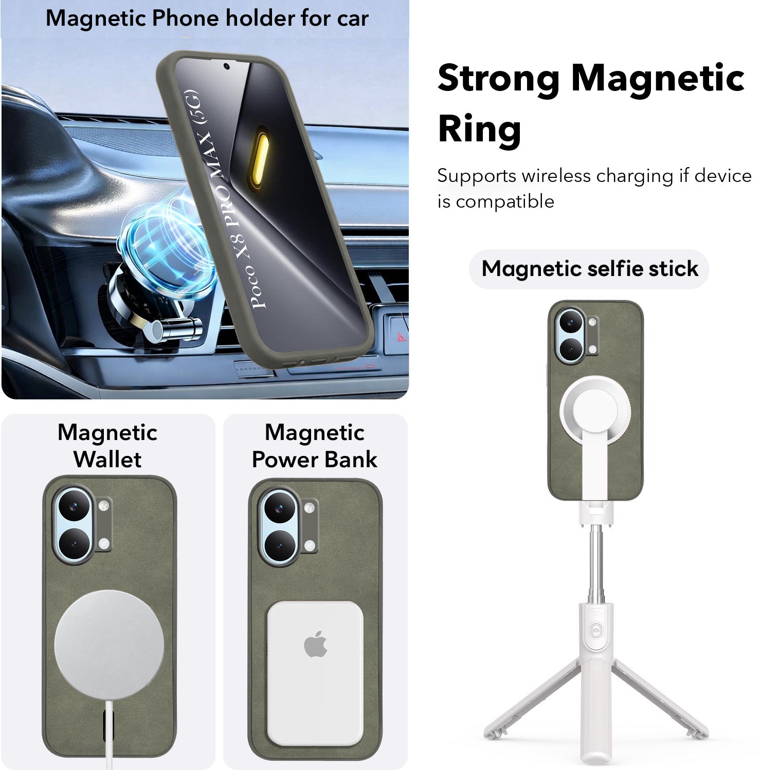 For Poco X8 Pro Max 5G Back Cover Case Leather Finish (MagSafe Compatible Wireless Charging | Soft Touch | Camera Bump Protection)