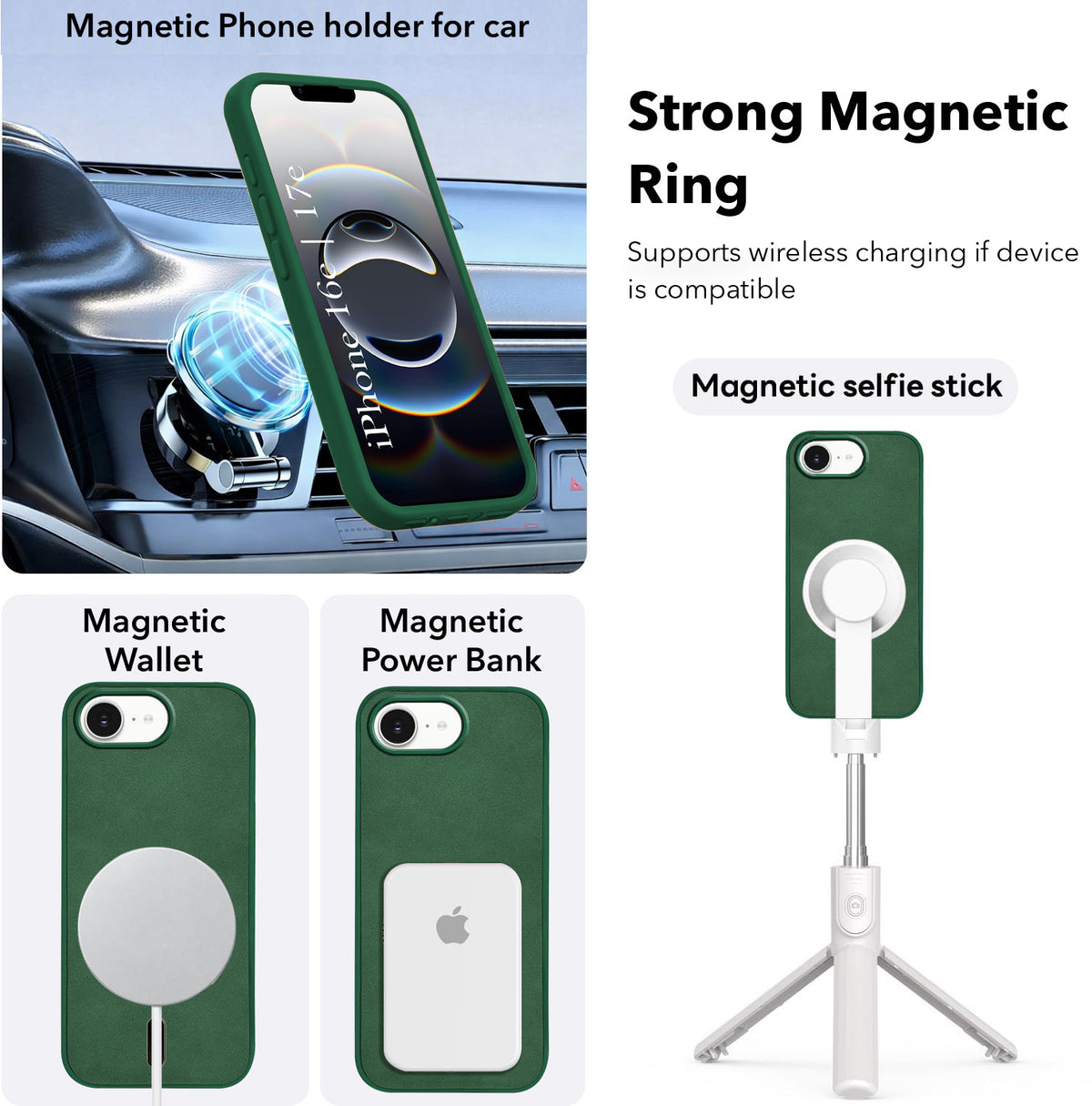 For Apple iPhone 16e | Apple iPhone 17e Back Cover Case Leather Finish (MagSafe Compatible Wireless Charging | Soft Touch | Camera Bump Protection)