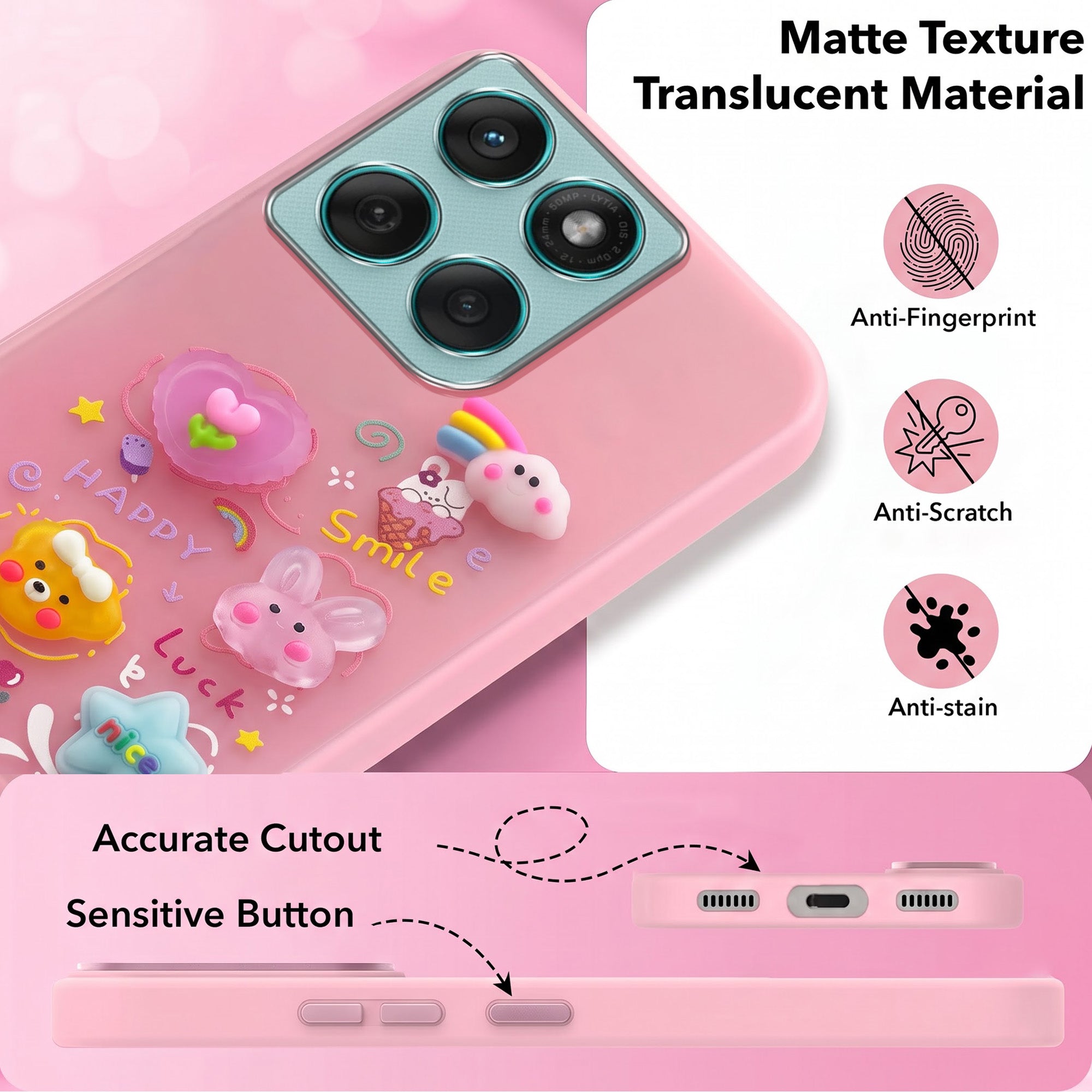 For Motorola Moto Edge 60 Back Cover Case (3D Cute Cartoons | Hard Back Side Soft | Matte Premium Finish | HD Printing)