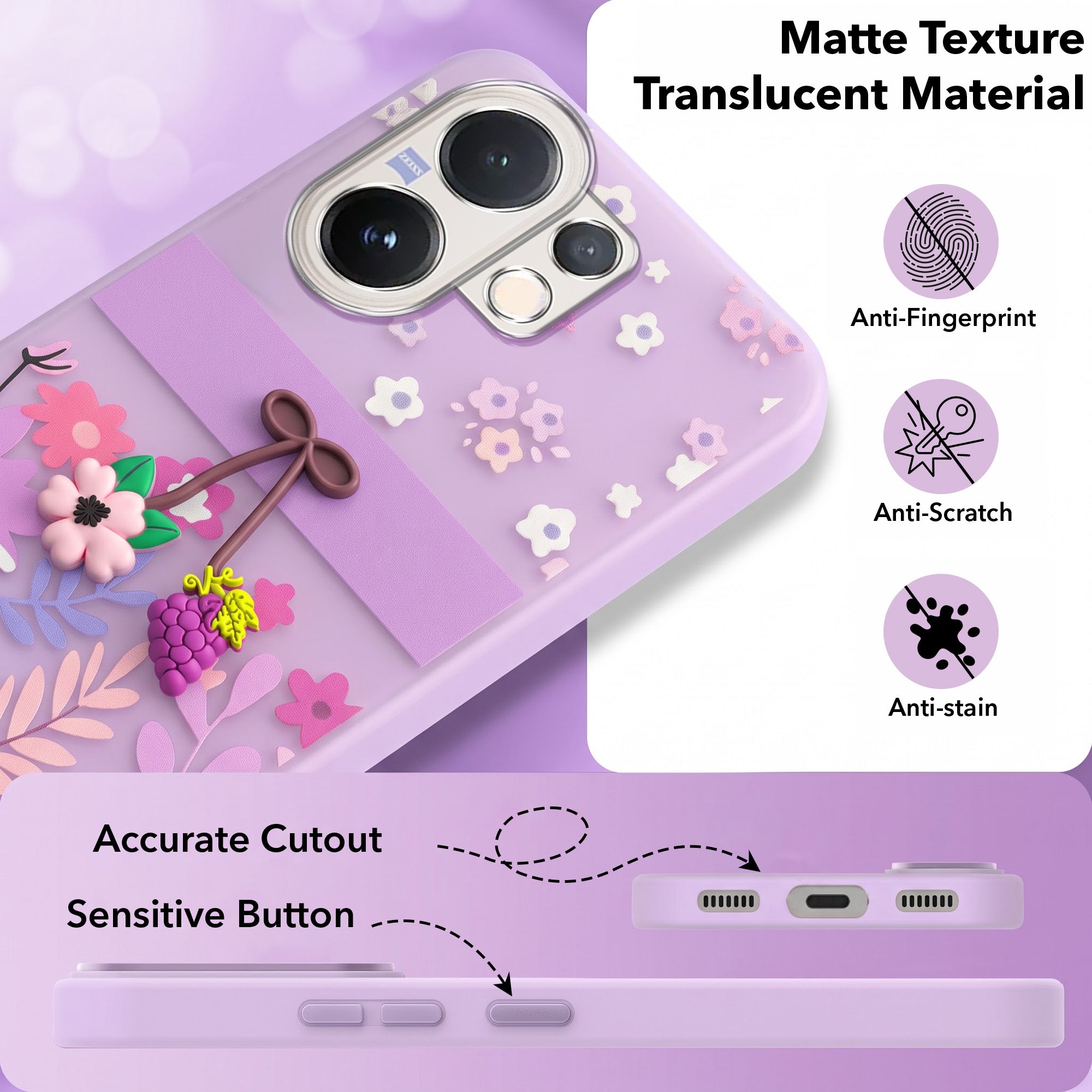 For Vivo V60 | Vivo T4 Pro Back Cover Case (3D Cute Cartoons | Hard Back Side Soft | Matte Premium Finish | HD Printing)
