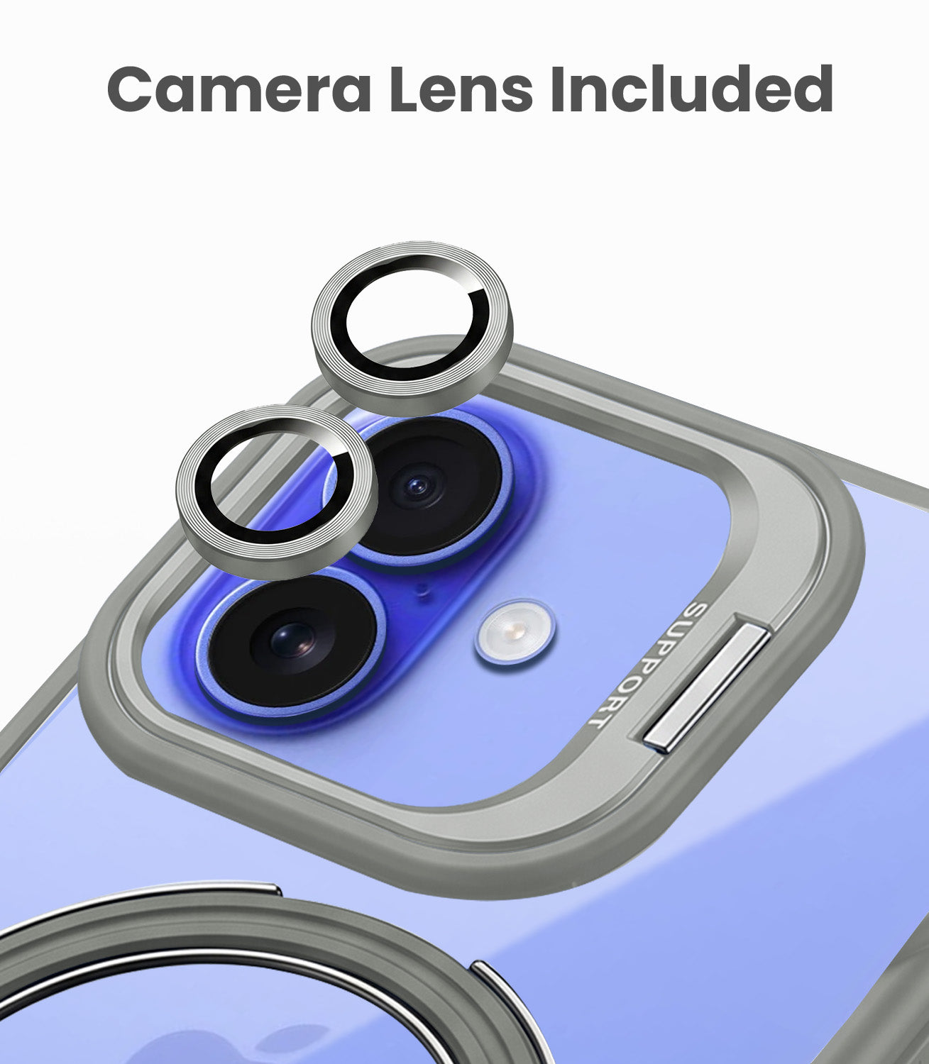 For Apple iPhone 16 Plus Back Cover Case Crystal (Lifetime Anti Yellow | Magnetic Ring Stand | Camera Lens Protection | MagSafe Compatible)