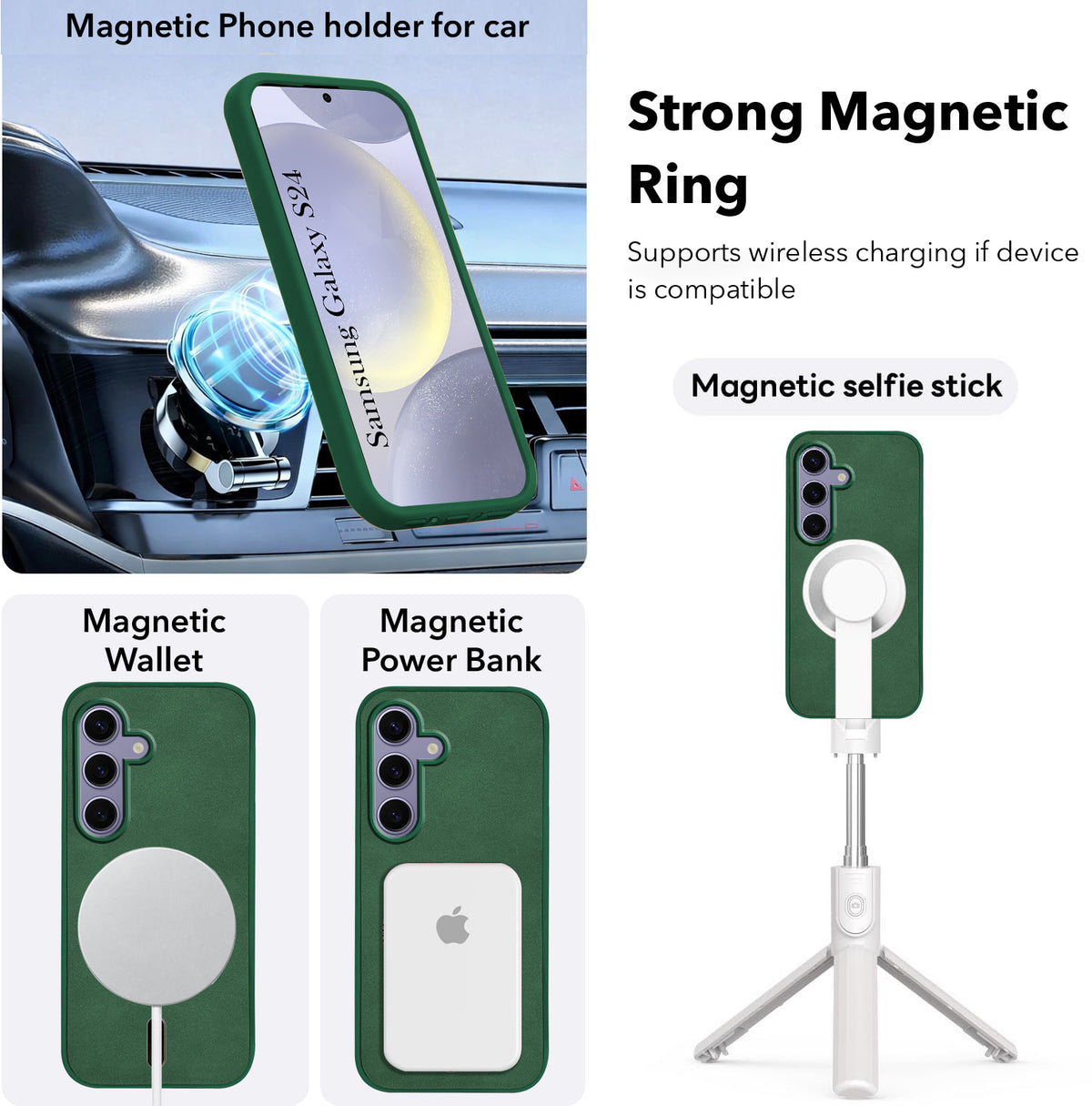 For Samsung Galaxy S24 Back Cover Case (Sleek Leather Finish | MagSafe Compatible Wireless Charging | Camera Bump Protection)