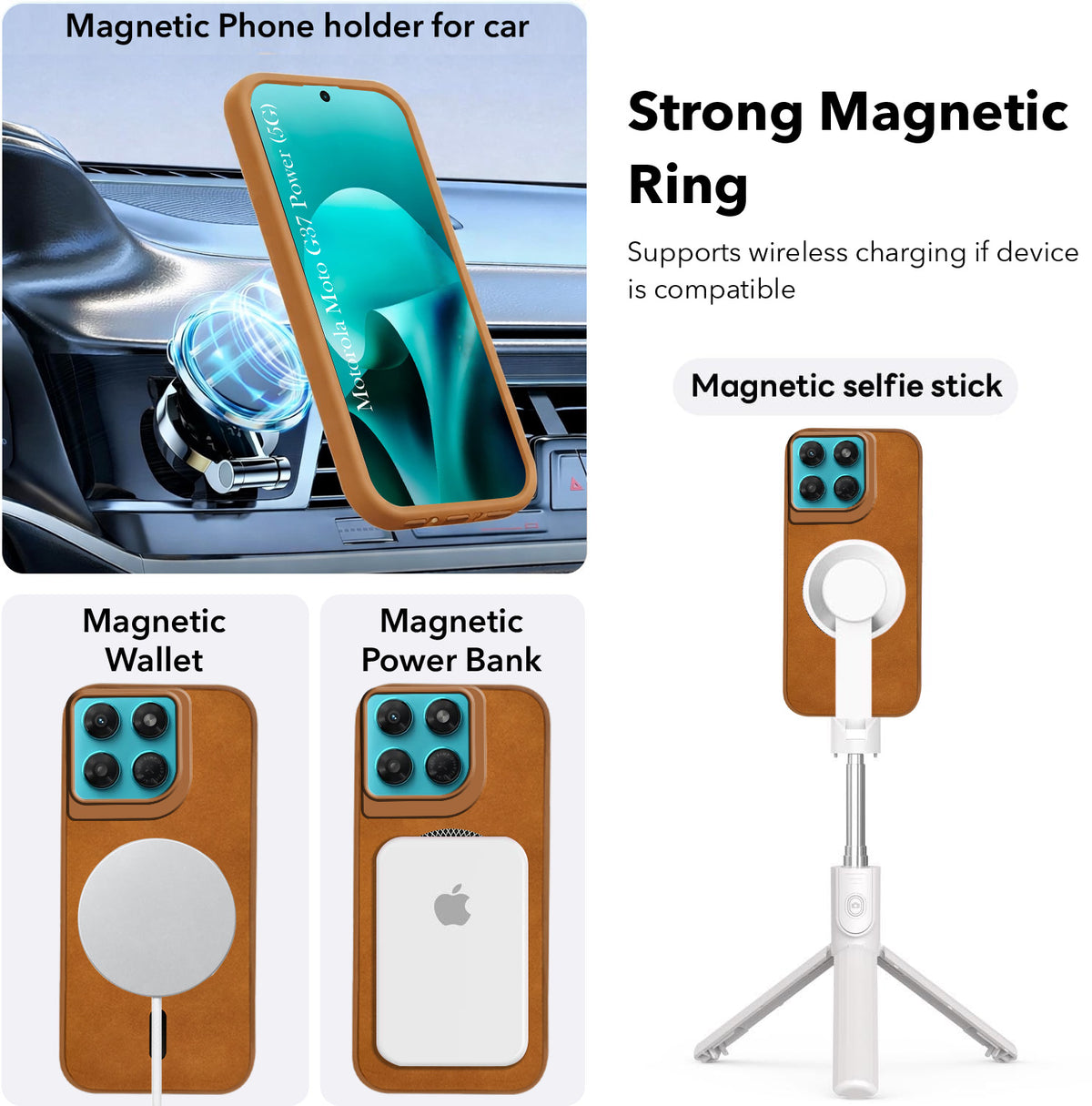 For Motorola Moto G37 Power Back Cover Case Leather Finish (MagSafe Compatible Wireless Charging | Soft Touch | Camera Bump Protection)