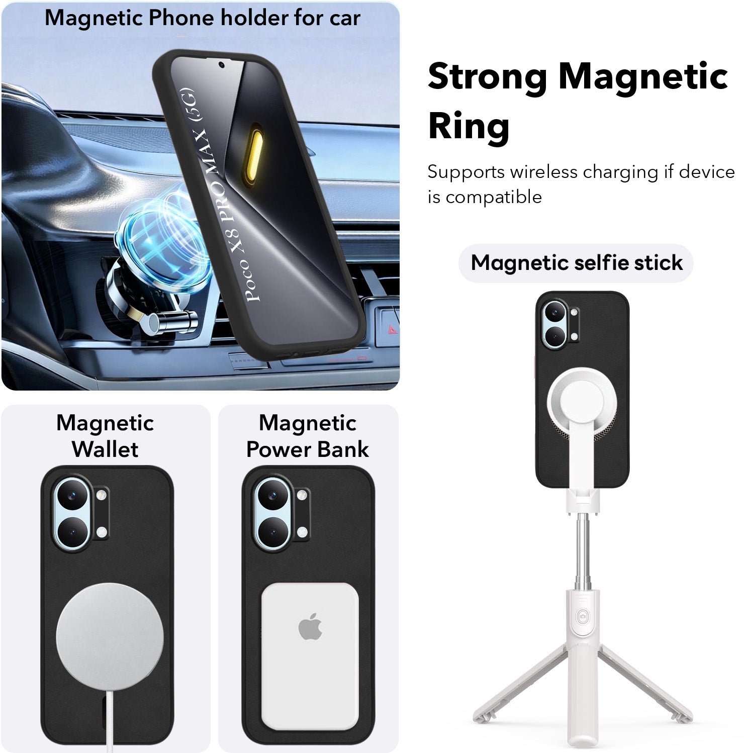 For Poco X8 Pro Max 5G Back Cover Case Leather Finish (MagSafe Compatible Wireless Charging | Soft Touch | Camera Bump Protection)