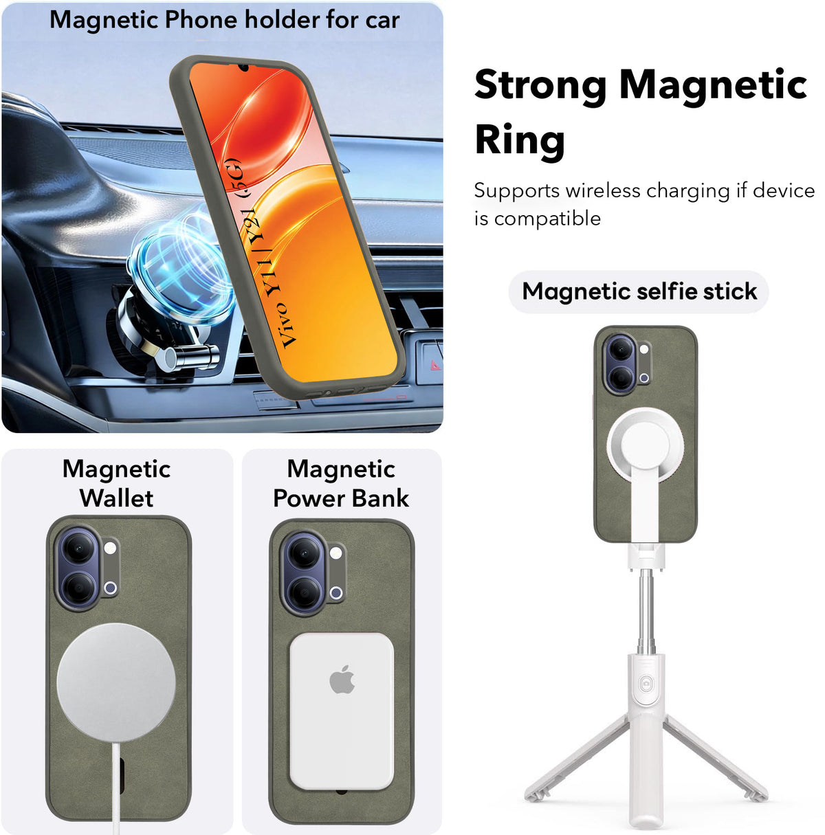 For Vivo Y11 | Vivo Y21 5G Back Cover Case Leather Finish (MagSafe Compatible Wireless Charging | Soft Touch | Camera Bump Protection)