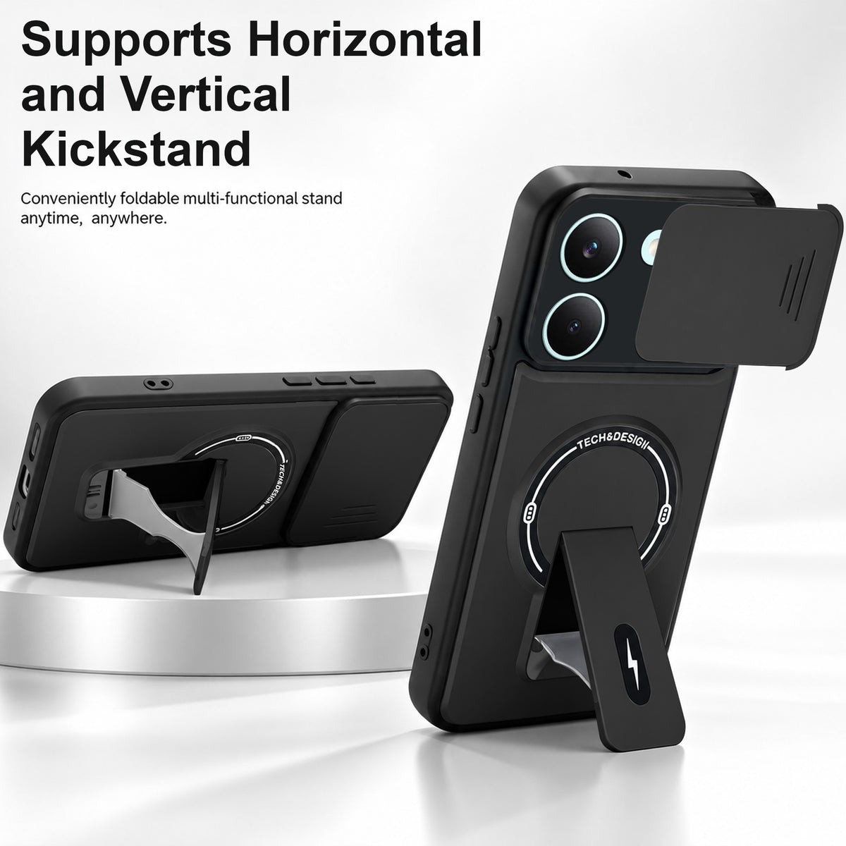 For Poco X8 Pro Back Case Cover Metallic (Hybrid Armor Kickstand | Sliding Shutter Camera Protection | MagSafe Compatible)