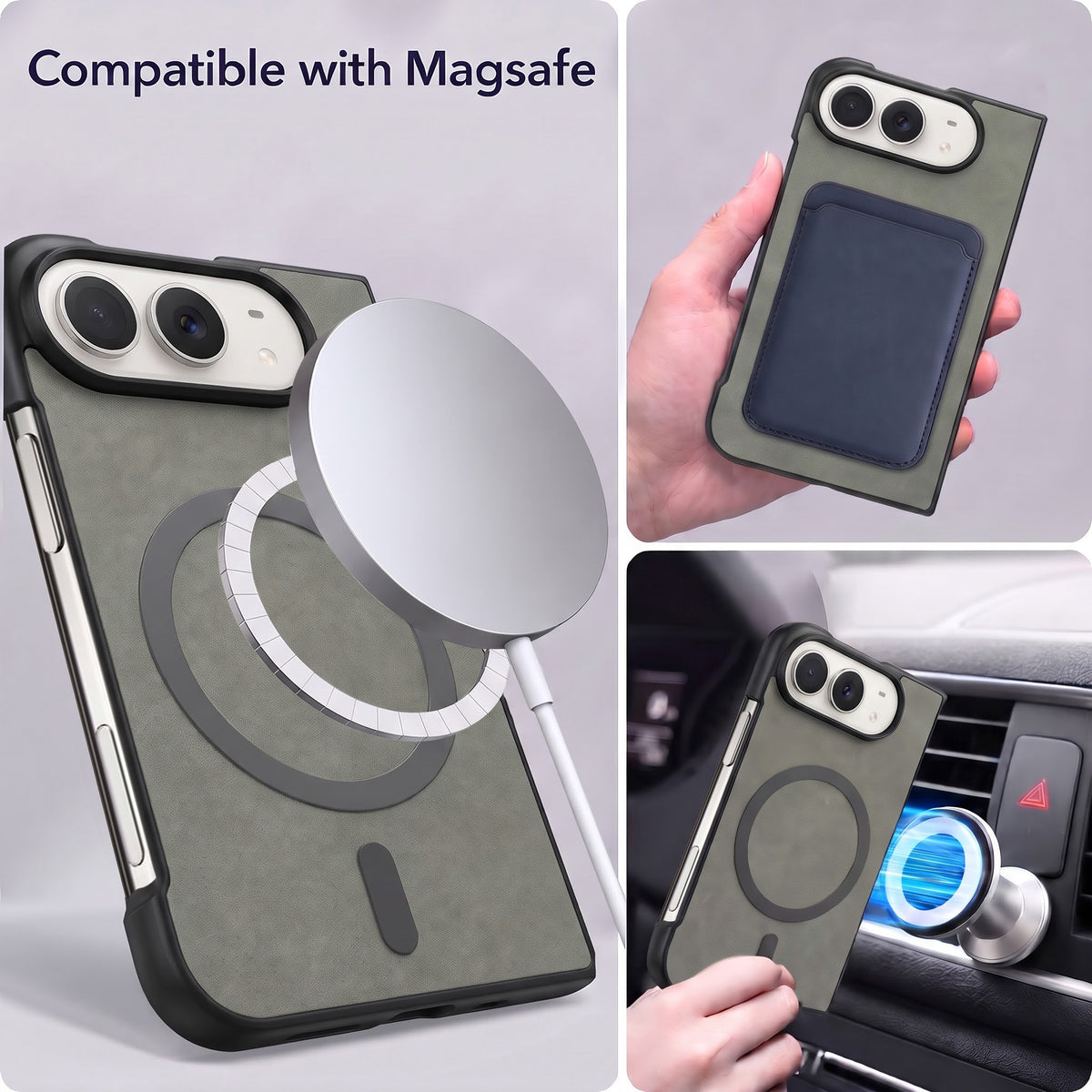 For Apple iPhone Duo Back Cover Case Leather Finish (MagSafe Wireless Charging Compatible | Inside Microfiber Cloth)