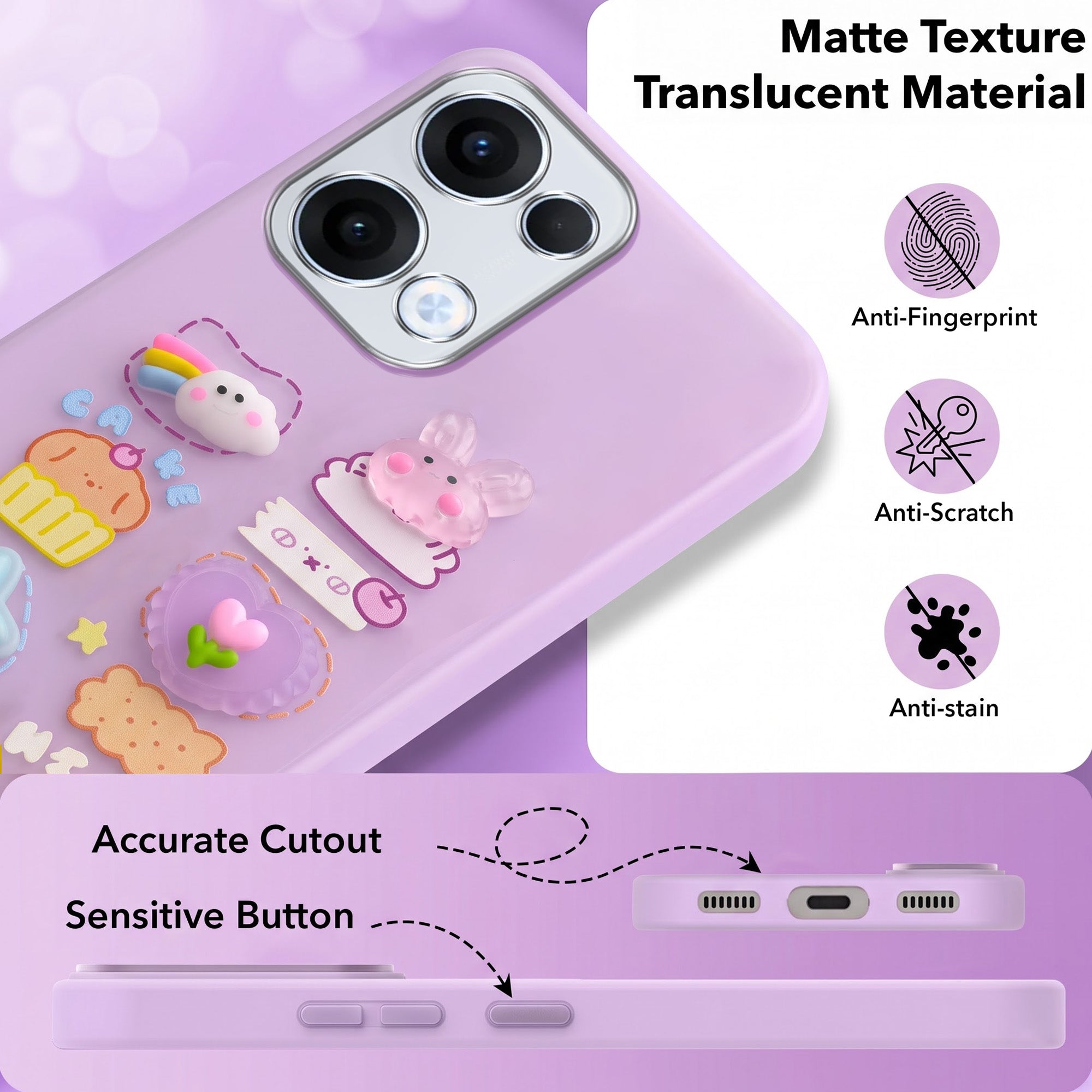 For Oppo Reno13 5G | Oppo Reno 13 5G Back Cover Case (3D Cute Cartoons | Hard Back Side Soft | Matte Premium Finish | HD Printing)