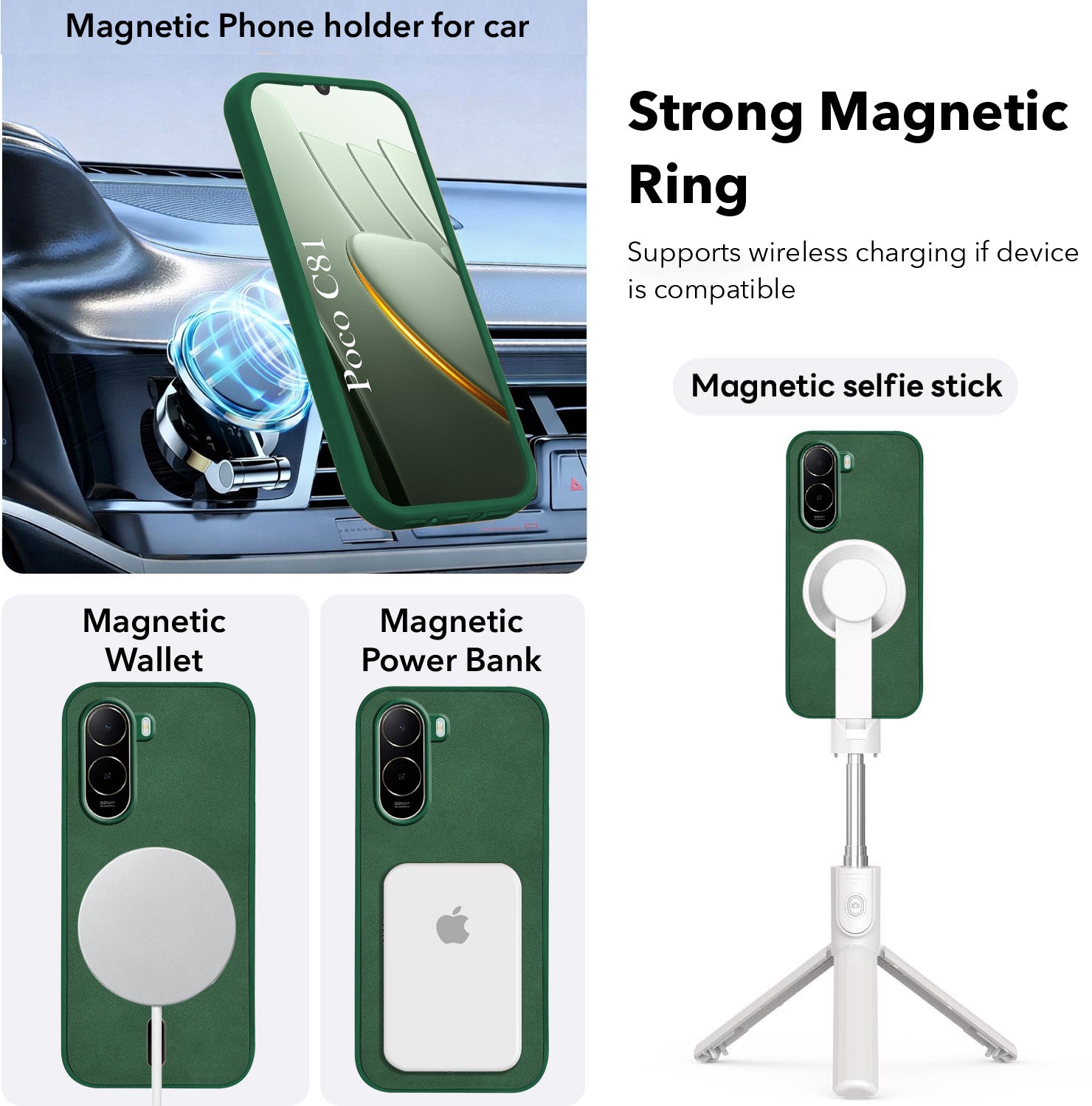For Poco C81 Back Cover Case Leather Finish (MagSafe Compatible Wireless Charging | Soft Touch | Camera Bump Protection)