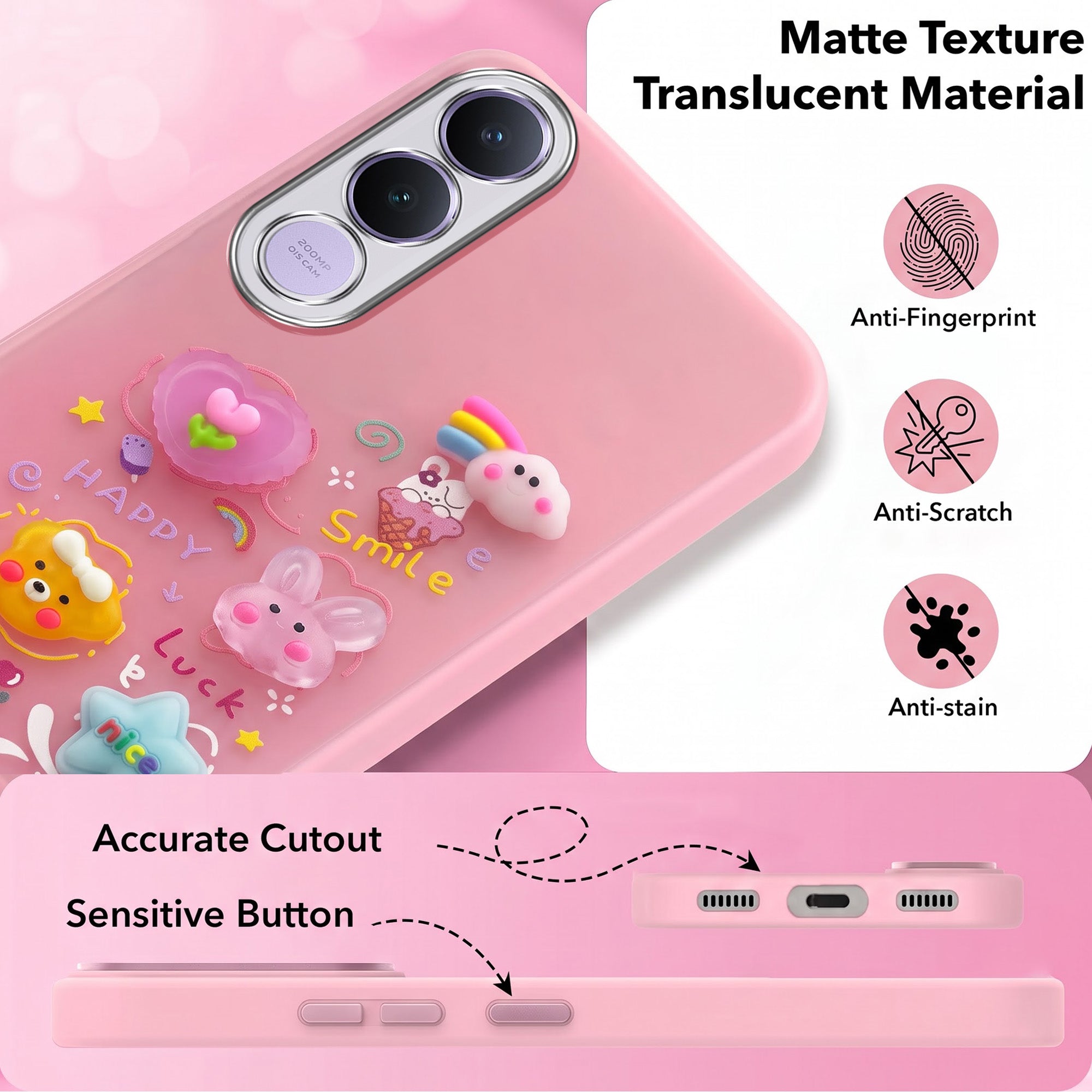 For Vivo V70 FE 5G Back Cover Case (3D Cute Cartoons | Hard Back Side Soft | Matte Premium Finish | HD Printing)