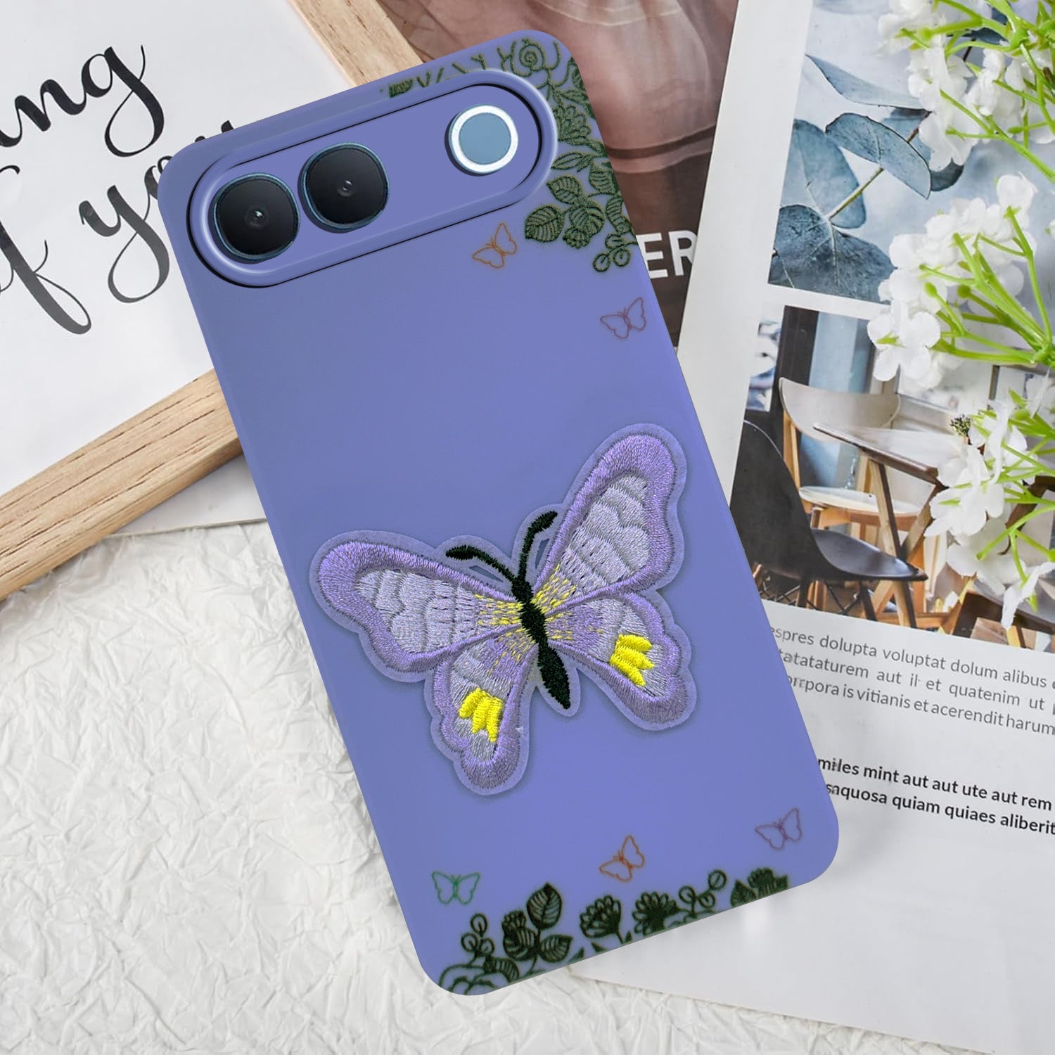 For Vivo S2 5G Back Cover Case (Soft Butterfly Embroidery | Women Teen Girls | Camera Protection| Matte Silicone)