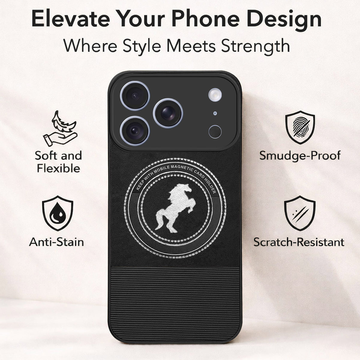 For Apple iPhone 18 Pro Back Cover Case PU Leather Finish (Professional Minimalist Texture | MagSafe Compatile | Camera Protection | Sleek Sober Formal)
