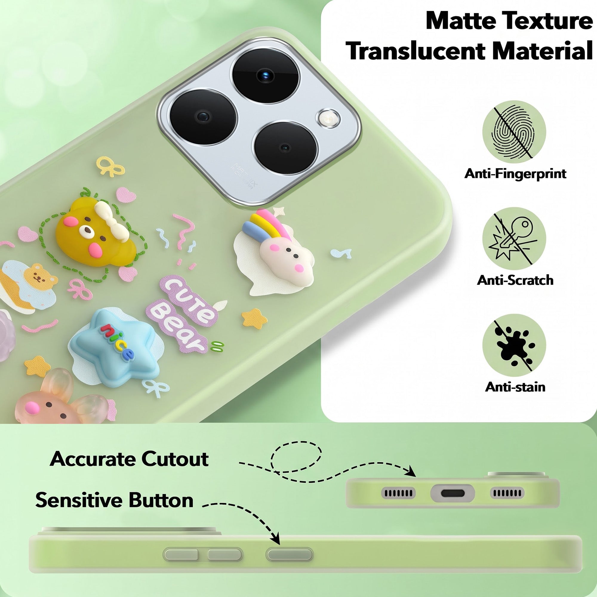 For Realme 15T | Realme Narzo 90 Back Cover Case (3D Cute Cartoons | Hard Back Side Soft | Matte Premium Finish | HD Printing)