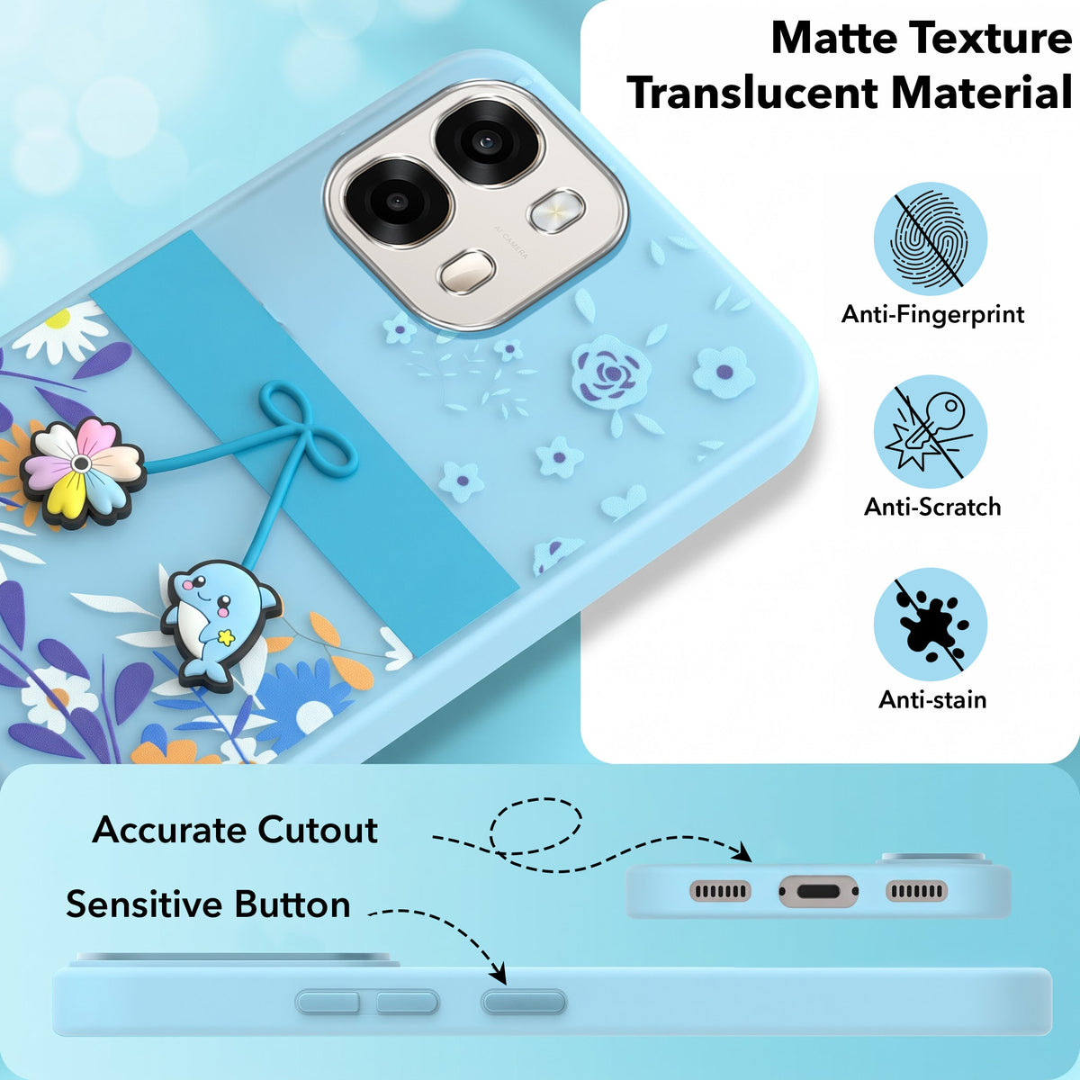 For Oppo A6 Pro Back Cover Case (3D Cute Cartoons | Hard Back Side Soft | Matte Premium Finish | HD Printing)