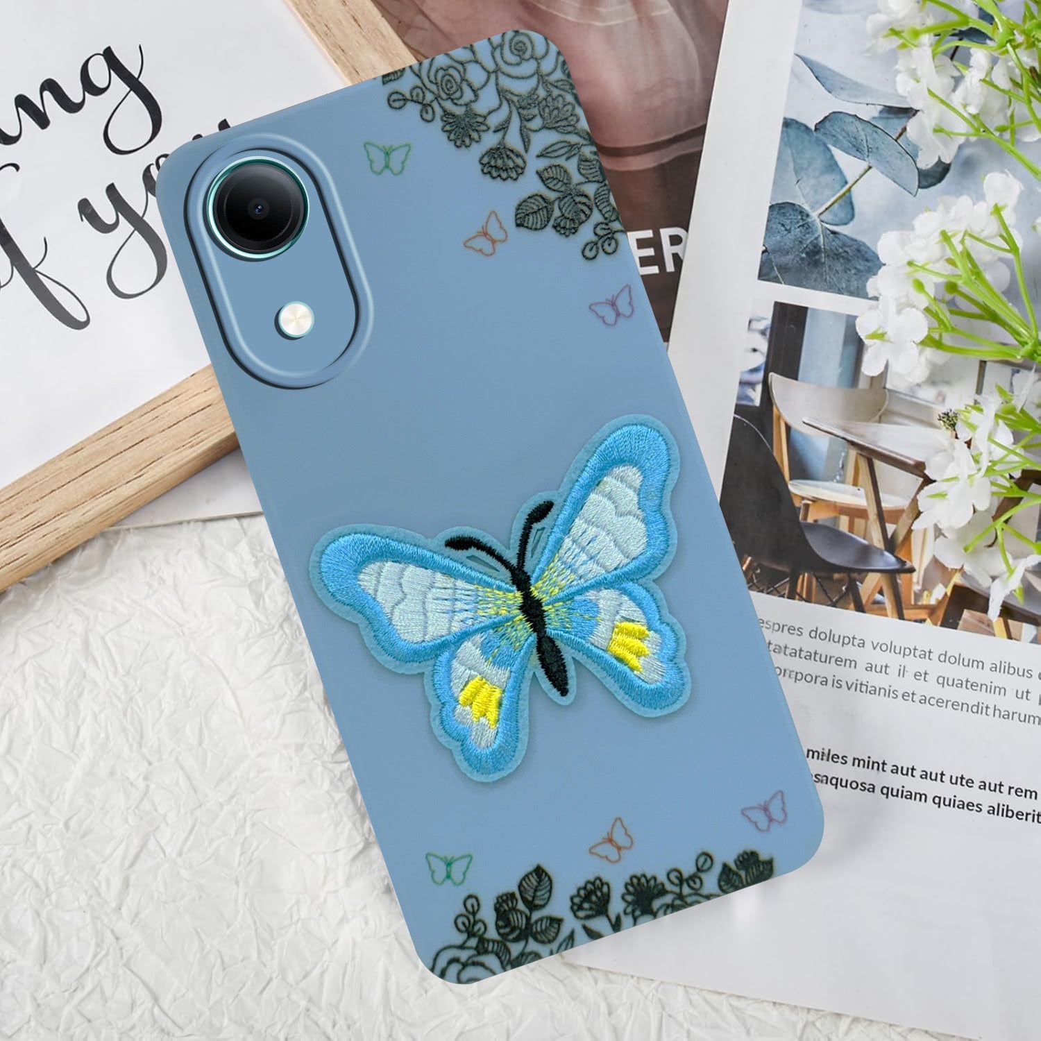 For Vivo T5e 5G Back Cover Case (Soft Butterfly Embroidery | Women Teen Girls | Camera Protection| Matte Silicone)