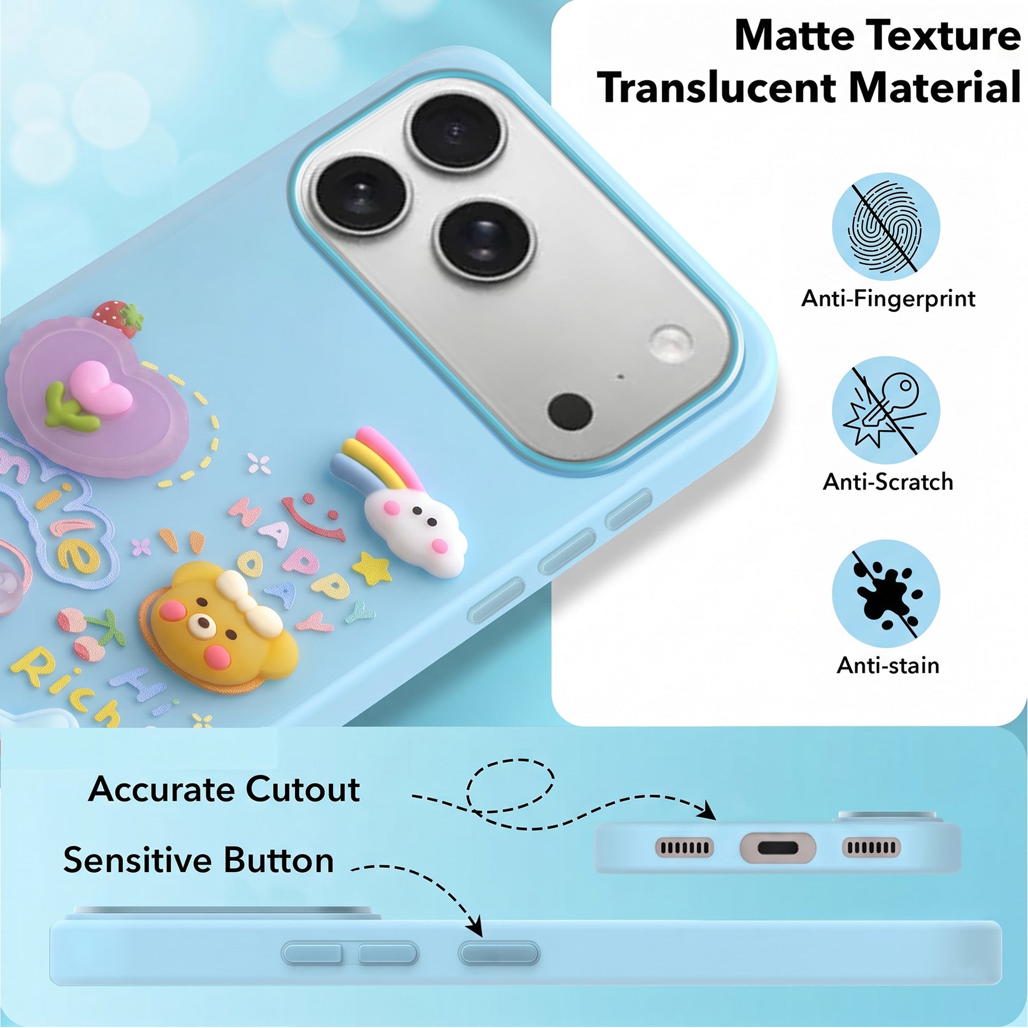For Apple iPhone 17 Pro Back Cover Case (3D Cute Cartoons | Hard Back Side Soft | Matte Premium Finish | HD Printing)