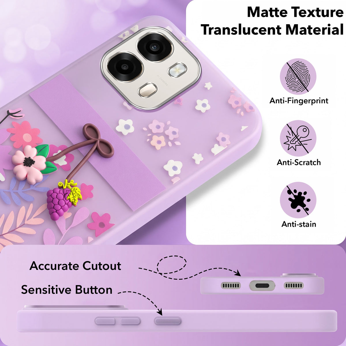For Oppo A6 Pro Back Cover Case (3D Cute Cartoons | Hard Back Side Soft | Matte Premium Finish | HD Printing)