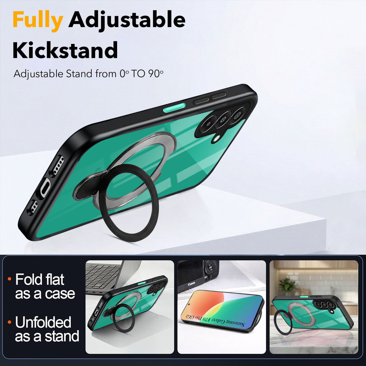 For Samsung Galaxy F70 Pro 5G Back Cover Case (Kick Stand Ring Holder | Life time Anti Yellow | Camera Protection)
