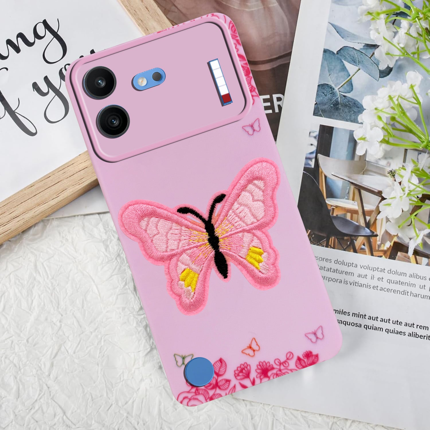 For Nothing Phone 4B 5G Power Back Cover Case (Soft Butterfly Embroidery | Women Teen Girls | Camera Protection| Matte Silicone)