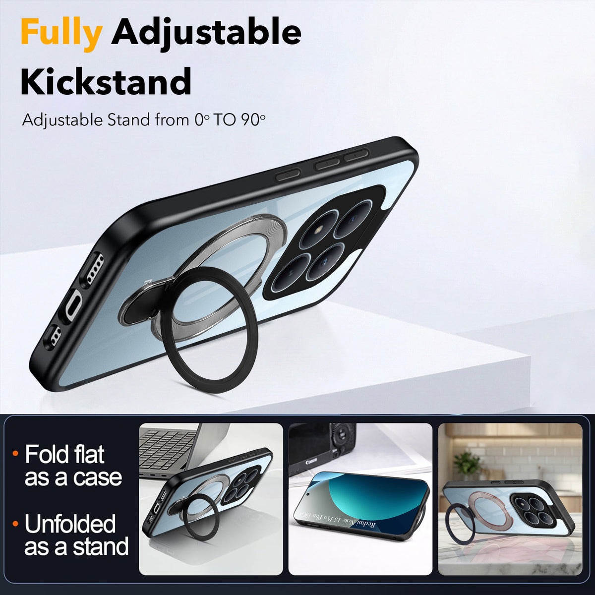 For Xiaomi Redmi Note 15 Pro Plus 5G Back Cover Case (Kick Stand Ring Holder | Life time Anti Yellow | Camera Protection)
