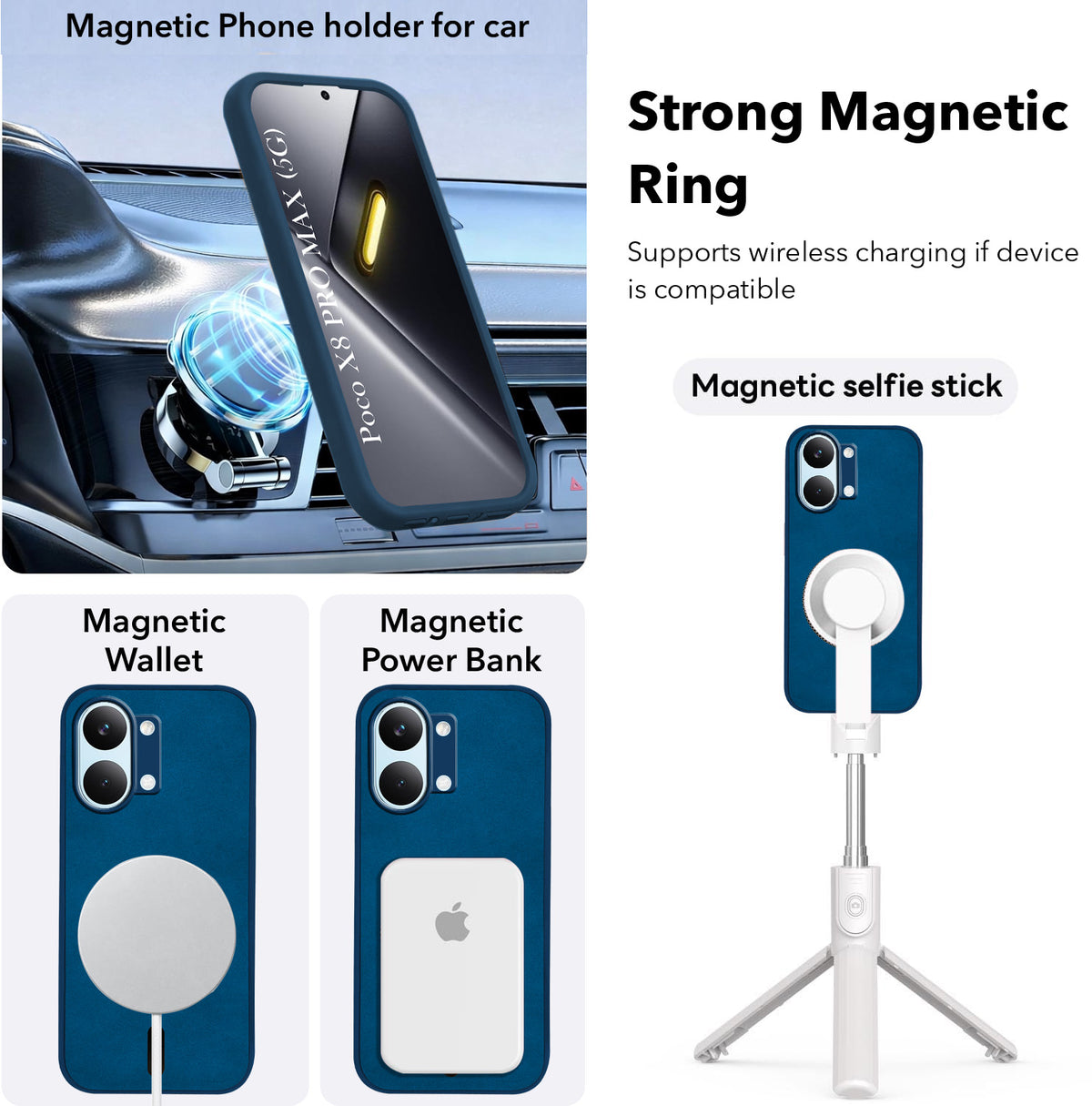 For Poco X8 Pro Max 5G Back Cover Case Leather Finish (MagSafe Compatible Wireless Charging | Soft Touch | Camera Bump Protection)