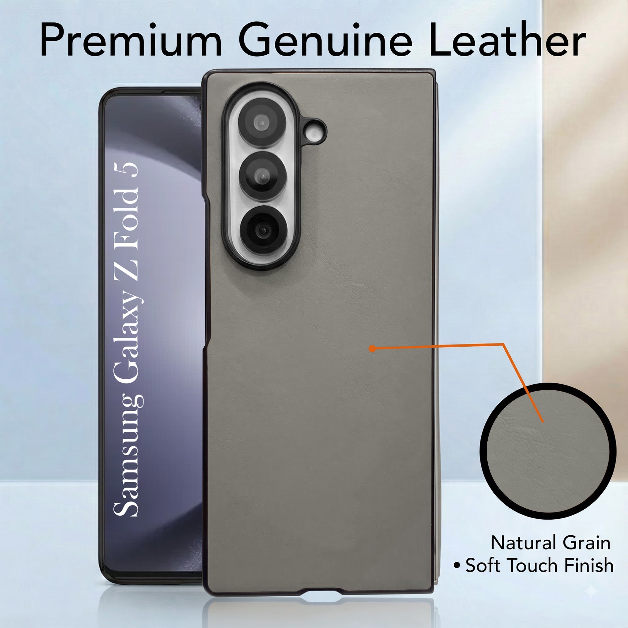 For Samsung Galaxy Z Fold 5 Premium Cover Case (Soft Leather Touch | Interior Protective Cloth | Slim 360* Protection)