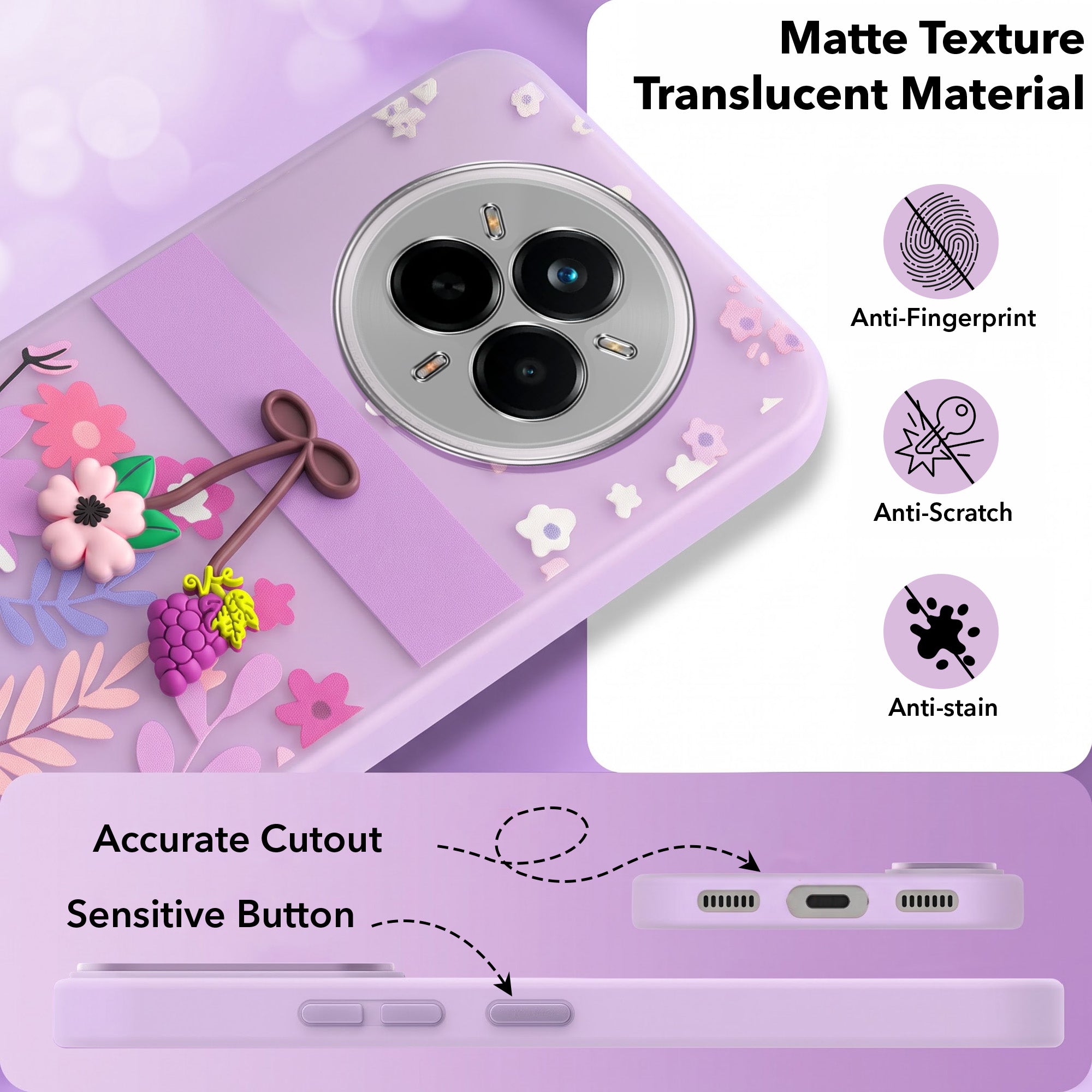 For Realme 14 Pro Back Cover Case (3D Cute Cartoons | Hard Back Side Soft | Matte Premium Finish | HD Printing)