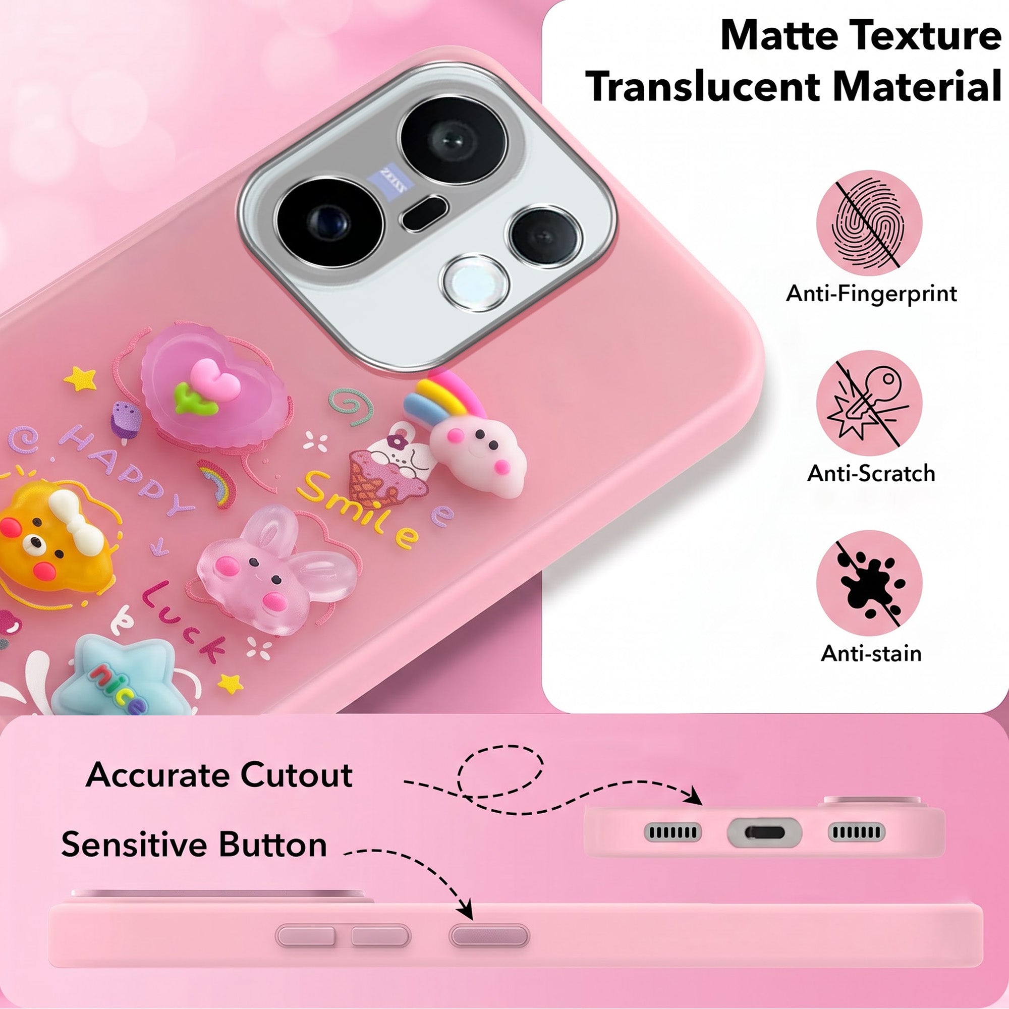 For Vivo X200 FE Back Cover Case (3D Cute Cartoons | Hard Back Side Soft | Matte Premium Finish | HD Printing)