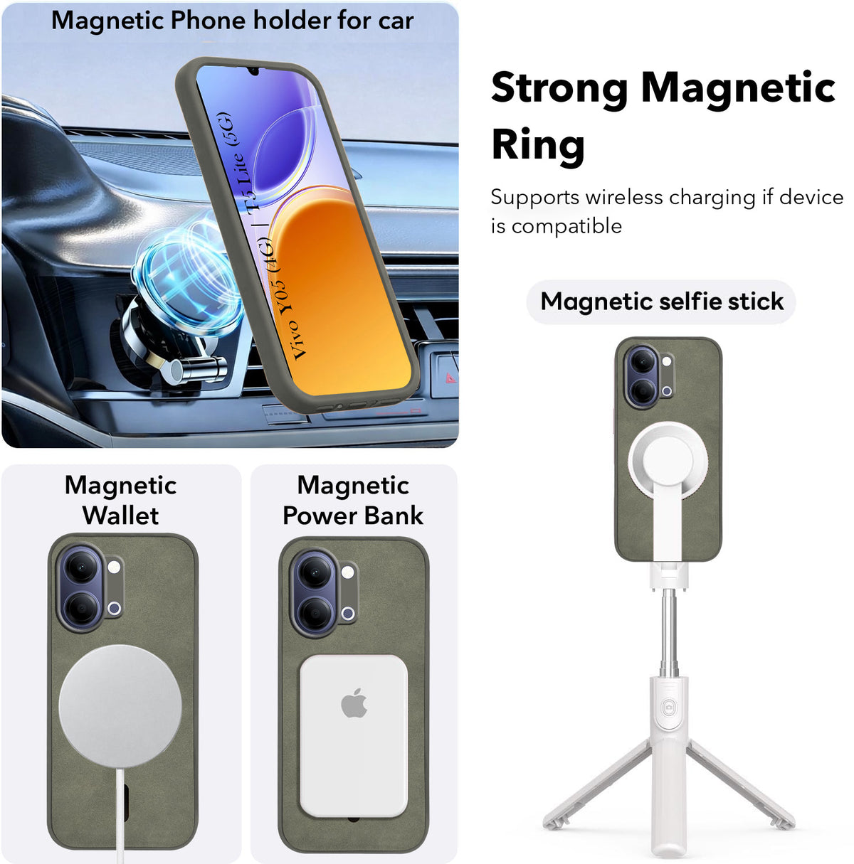 For Vivo Y05 4G | Vivo T5 Lite 5G Back Cover Case Leather Finish (MagSafe Compatible Wireless Charging | Soft Touch | Camera Bump Protection)