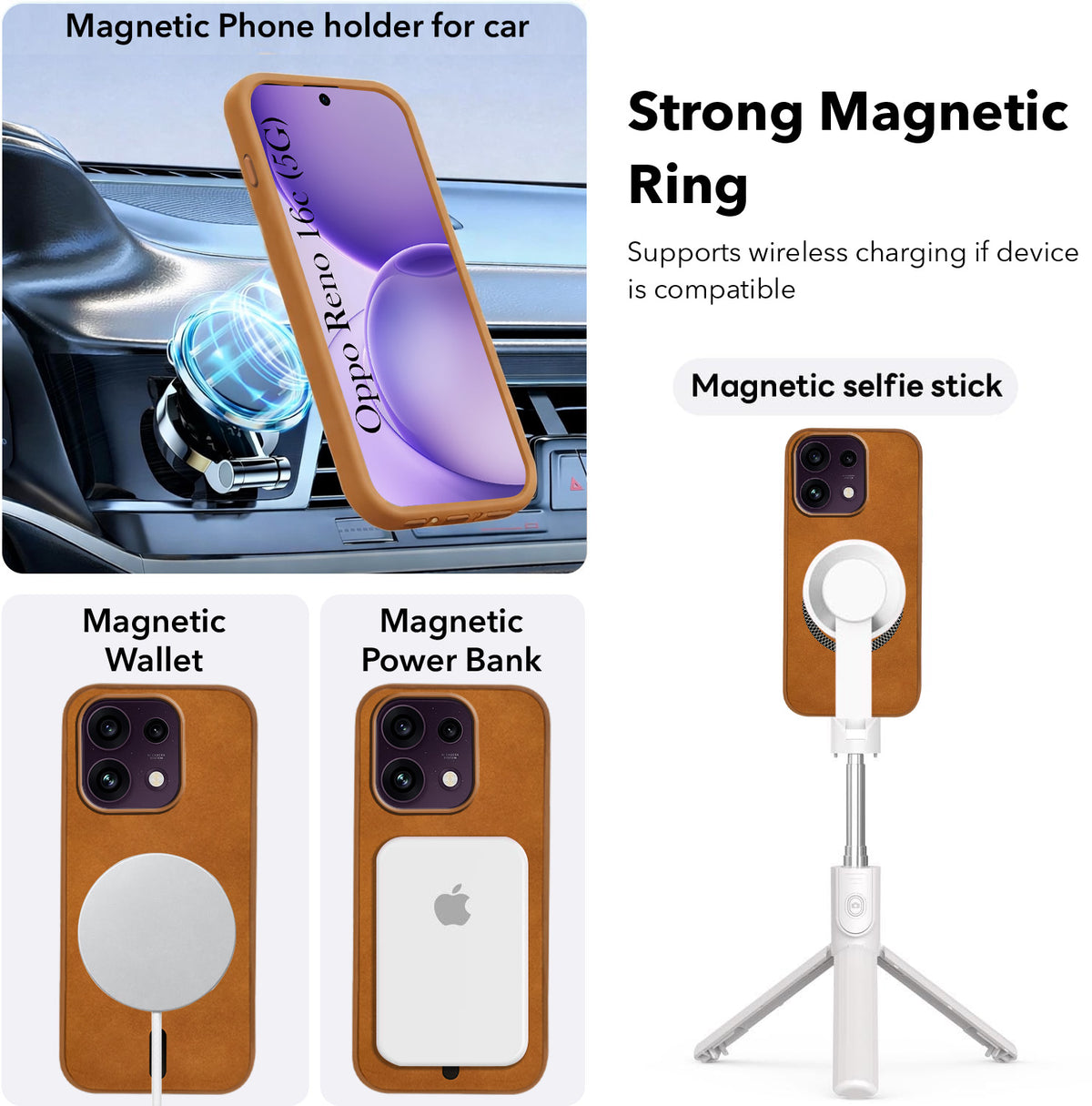 For Oppo Reno 16C 5G Back Cover Case Leather Finish (MagSafe Compatible Wireless Charging | Soft Touch | Camera Bump Protection)
