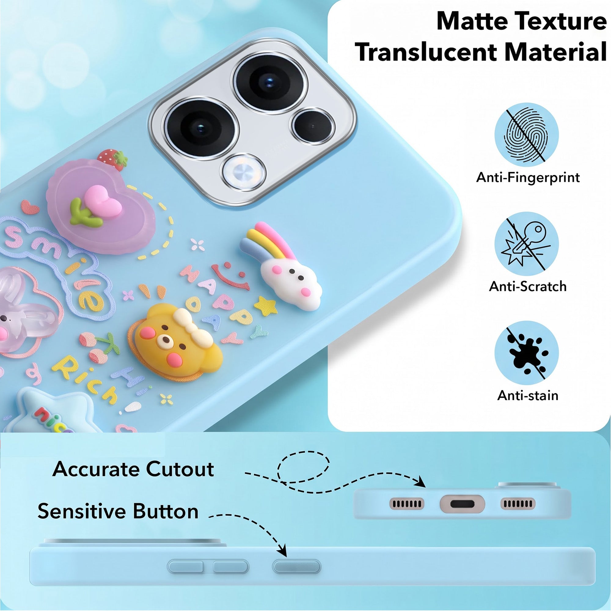 For Oppo Reno13 5G | Oppo Reno 13 5G Back Cover Case (3D Cute Cartoons | Hard Back Side Soft | Matte Premium Finish | HD Printing)