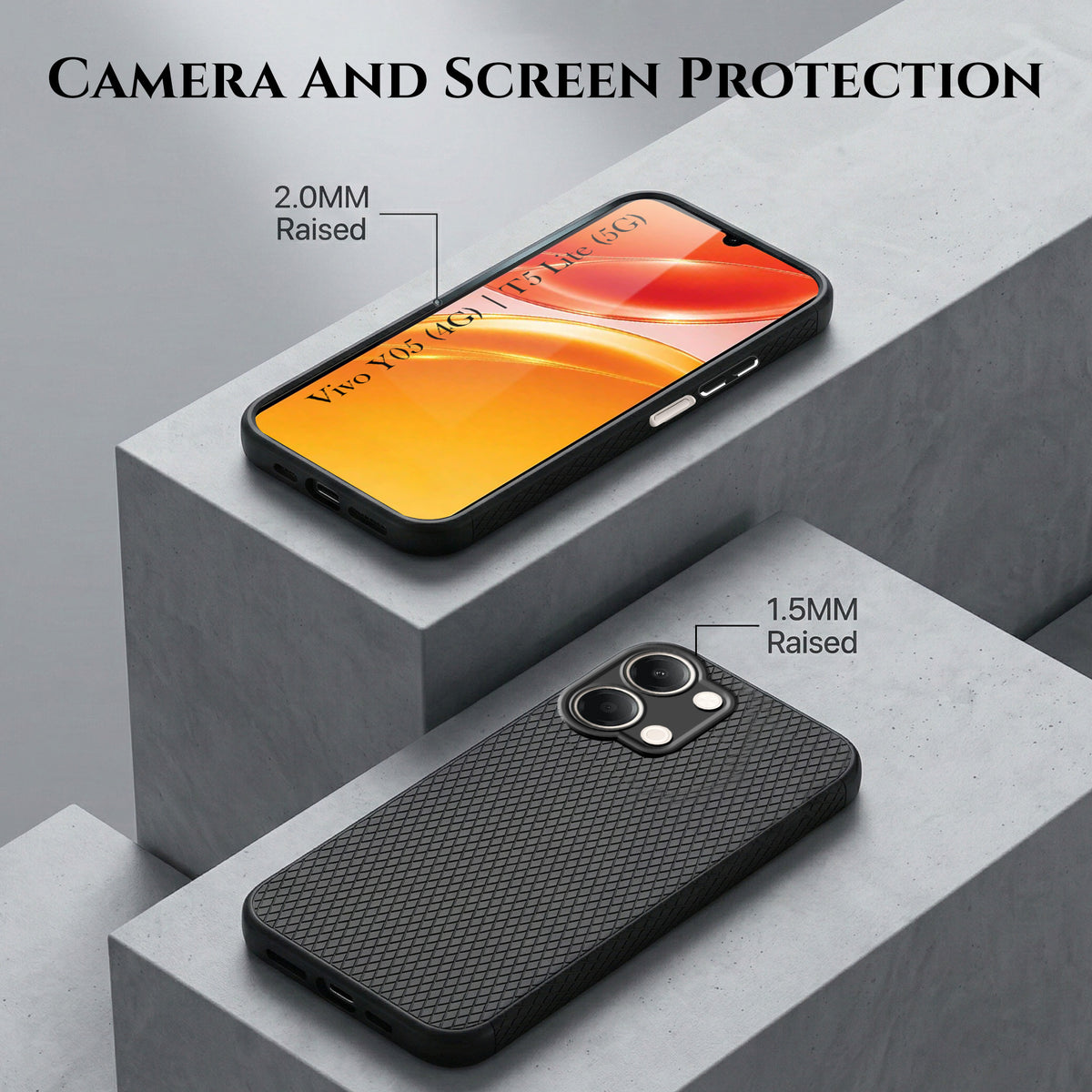 For Vivo Y05 (4G) | Vivo T5 Lite (5G)  Combo with Back Cover and 9H Tempered Glass (Liquid Silicone | Camera Protection | Oleophobic Coating Screen Glass)