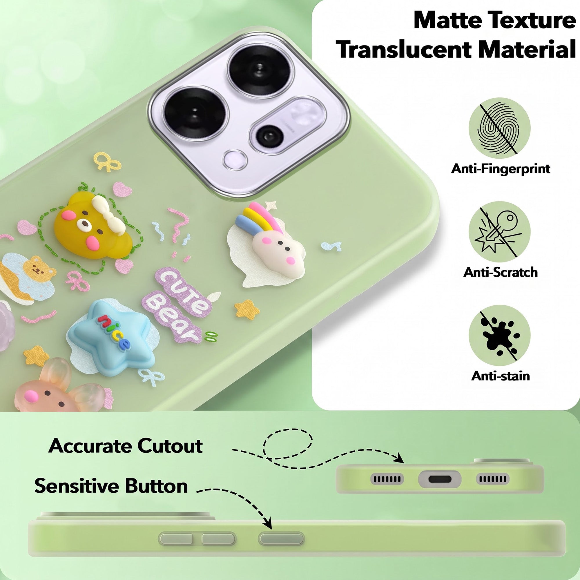 For Oppo Reno14 5G | Oppo Reno 14 5G Back Cover Case (3D Cute Cartoons | Hard Back Side Soft | Matte Premium Finish | HD Printing)