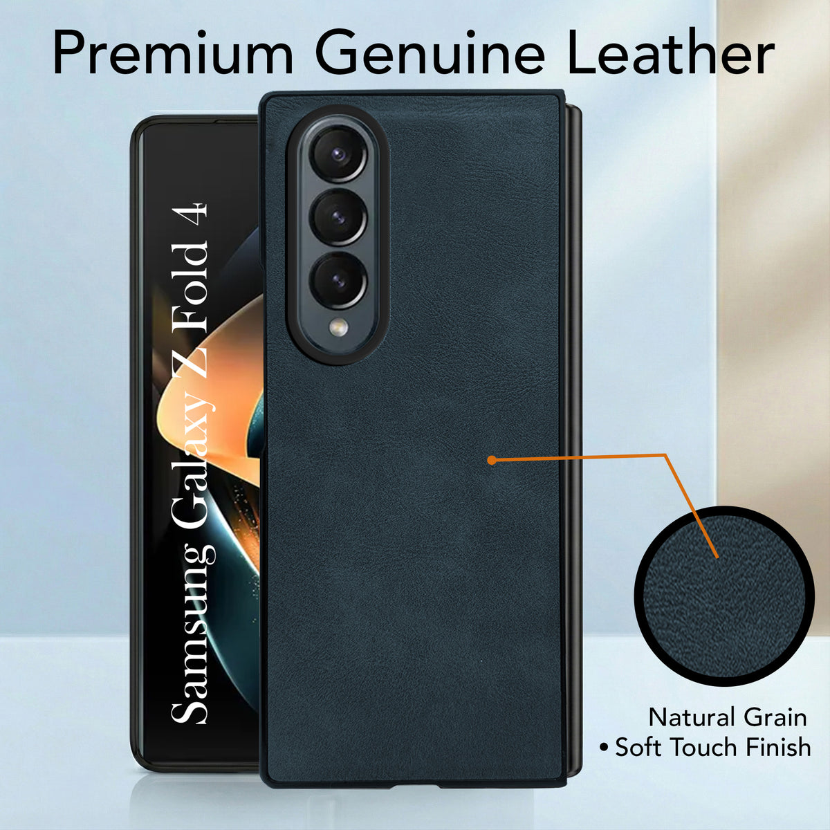 For Samsung Galaxy Z Fold 4 5G Back Case Cover Premium Genuine Leather (Integrated Front Screen Protector | Inside Microfiber Cloth)