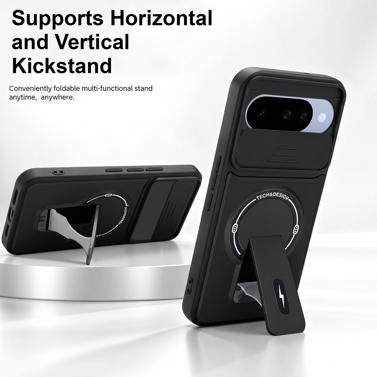 For Google Pixel 10 Back Case Cover Metallic (Hybrid Armor Kickstand | Sliding Shutter Camera Protection | MagSafe Compatible)