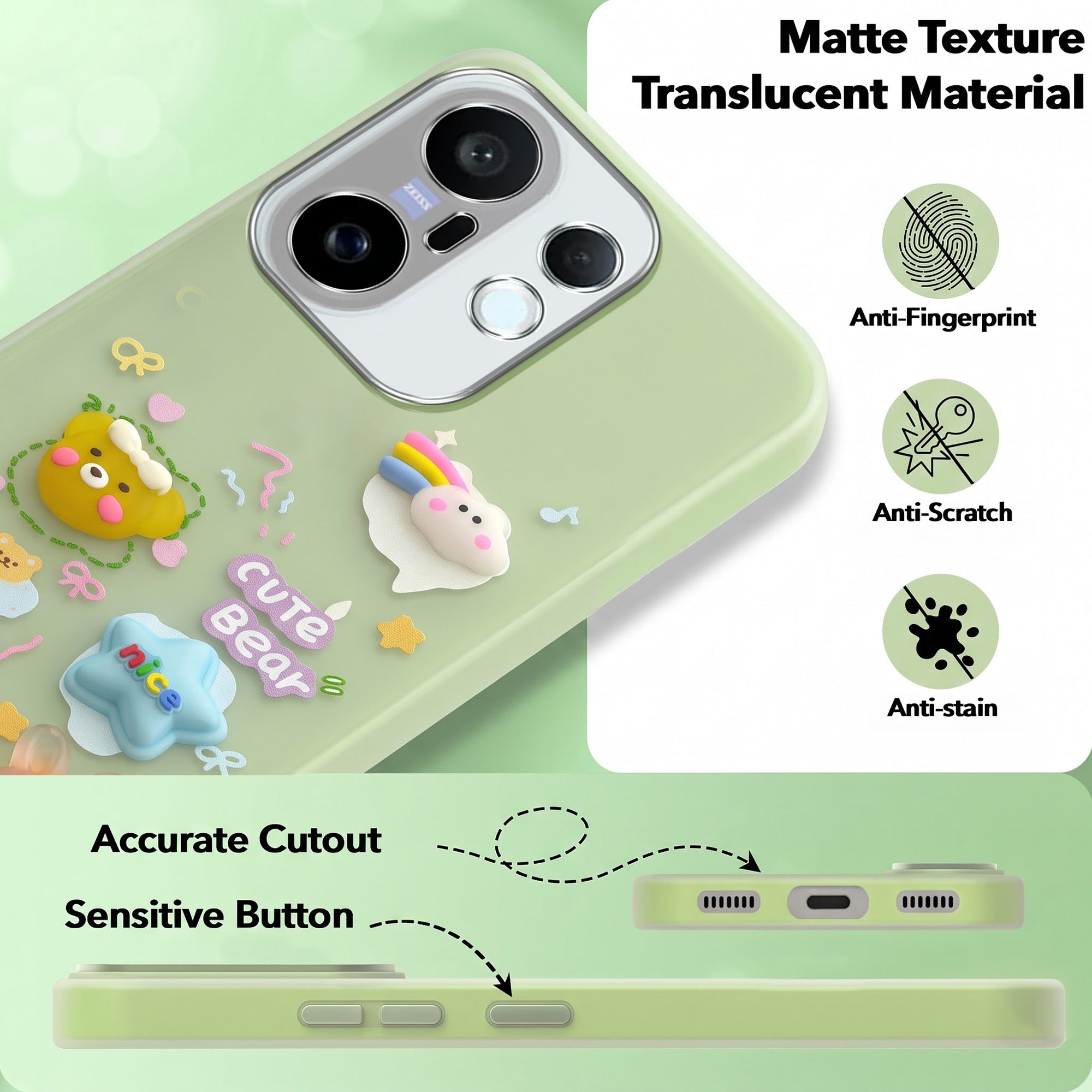 For Vivo X200 FE Back Cover Case (3D Cute Cartoons | Hard Back Side Soft | Matte Premium Finish | HD Printing)