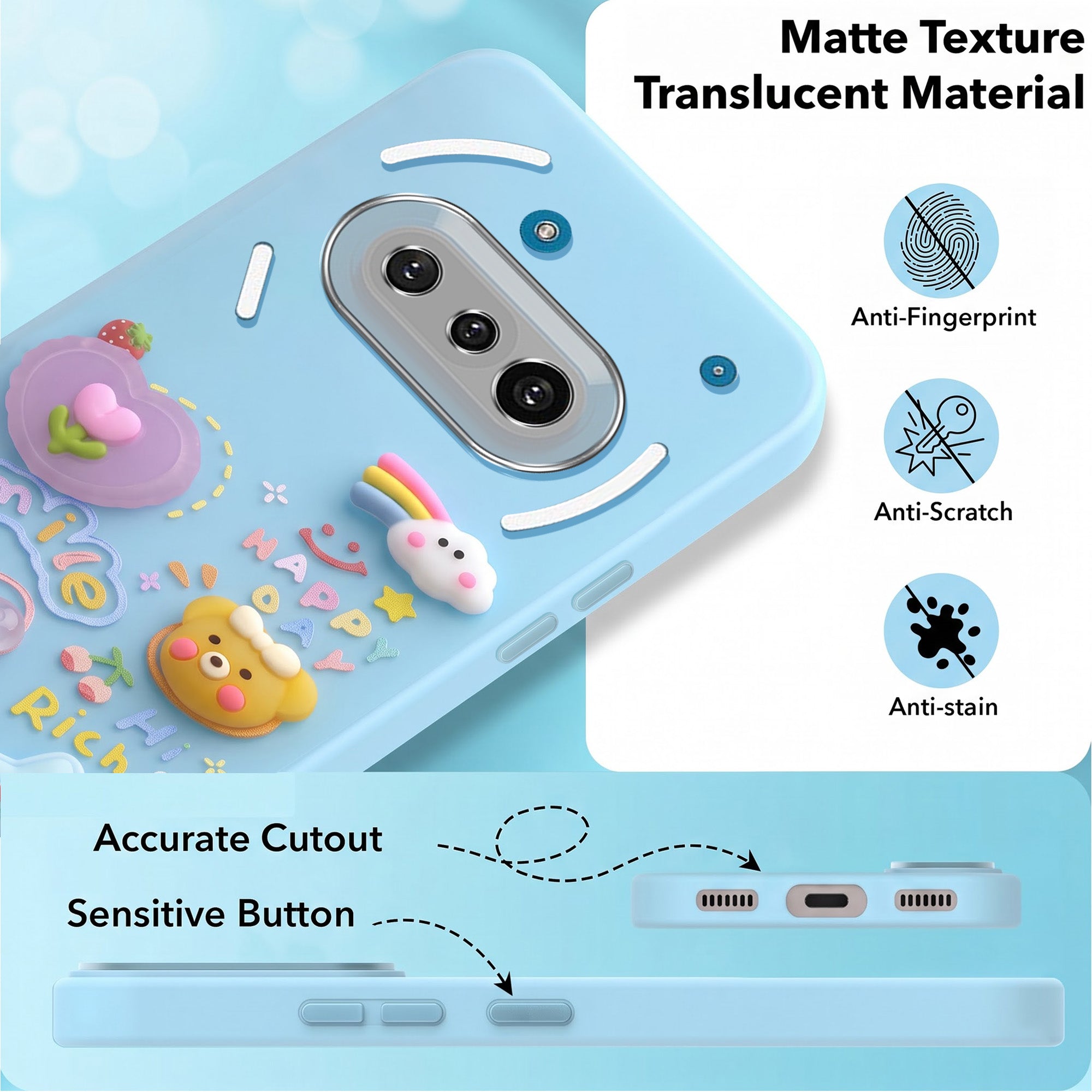 For Nothing Phone 3A 5G Back Cover Case (3D Cute Cartoons | Hard Back Side Soft | Matte Premium Finish | HD Printing)