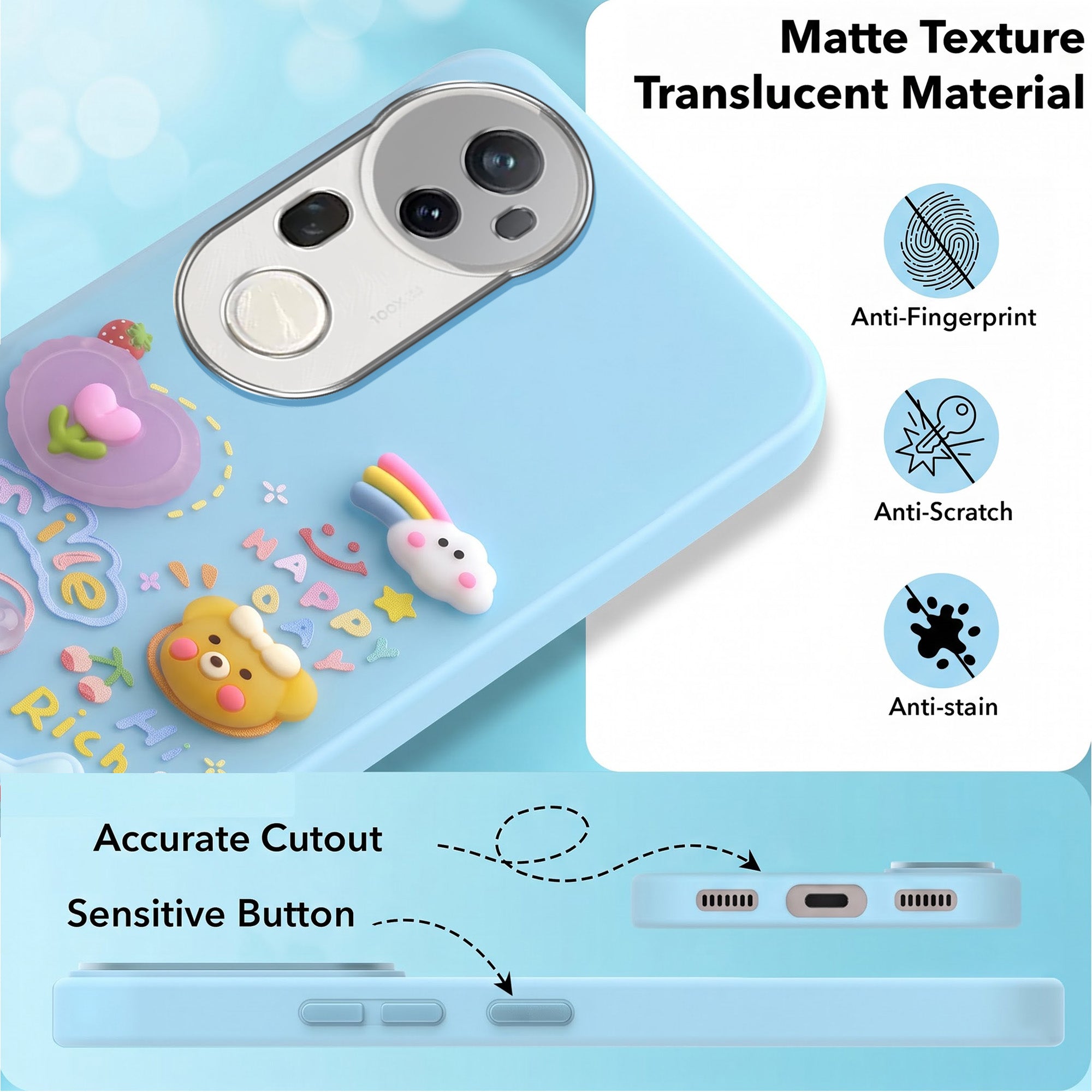 For Vivo T4 Ultra Back Cover Case (3D Cute Cartoons | Hard Back Side Soft | Matte Premium Finish | HD Printing)