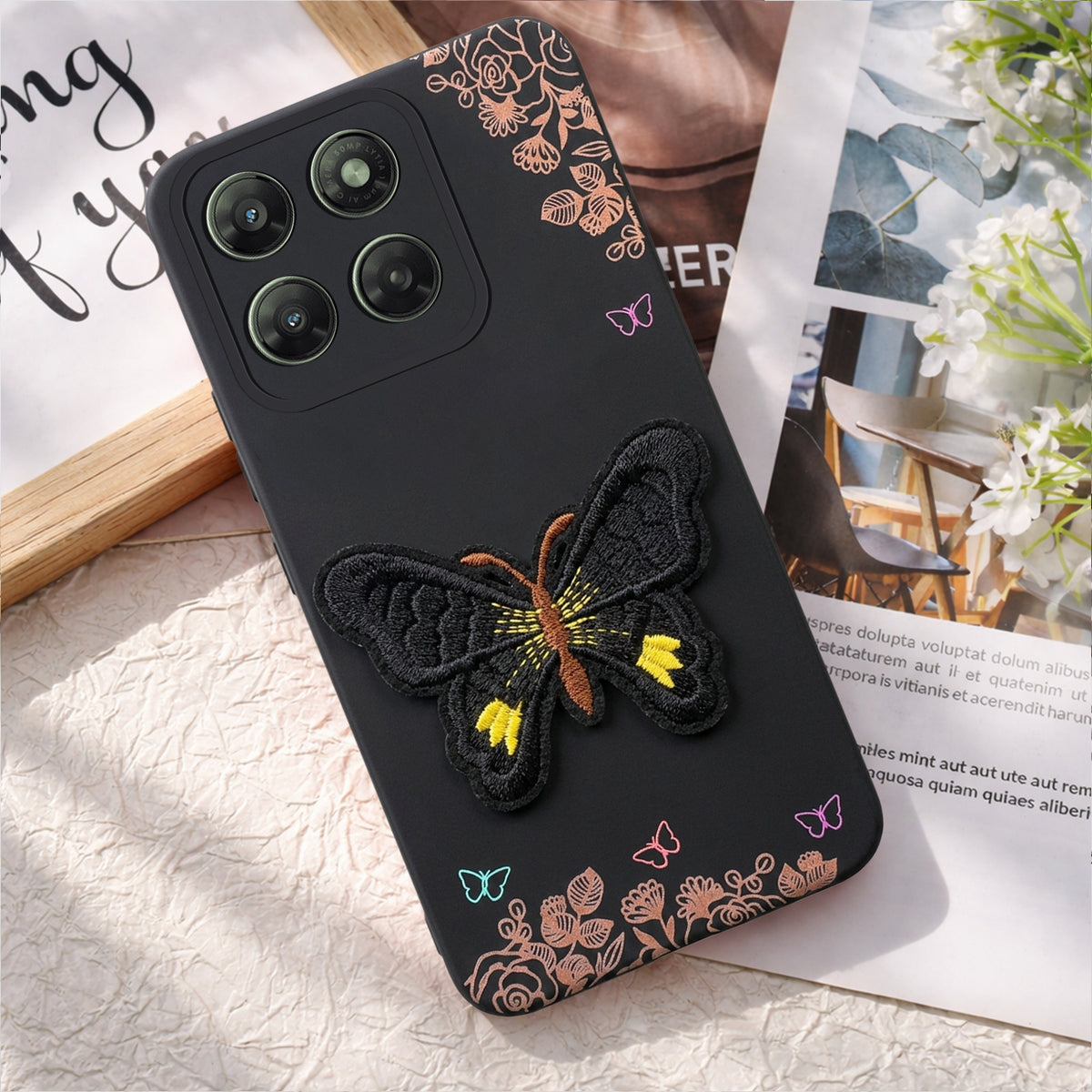 For Motorola Moto G77 Power Back Cover Case (Soft Butterfly Embroidery | Women Teen Girls | Camera Protection| Matte Silicone)