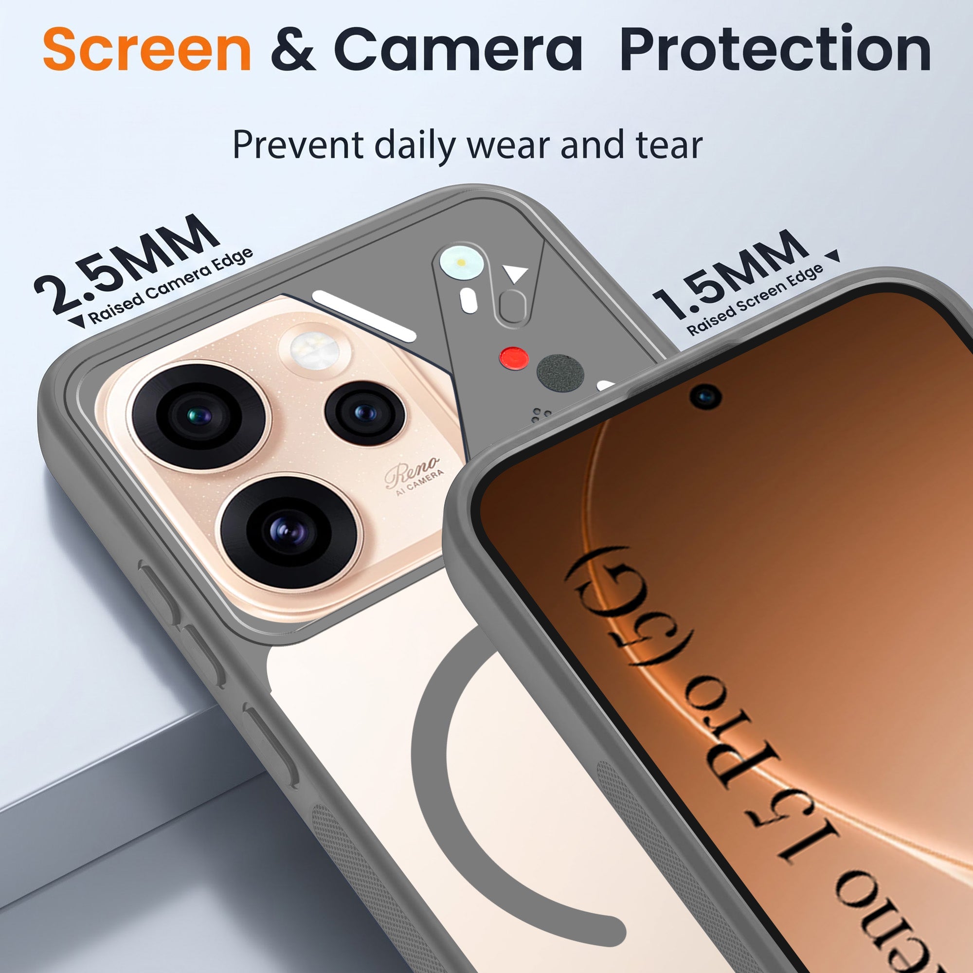 For Oppo Reno15 Pro 5G | Oppo Reno 15 Pro 5G Back Cover Case Lifetime Anti-Yellow Clear (Camera Protection | Side Grip | Wireless MagSafe Compatible)