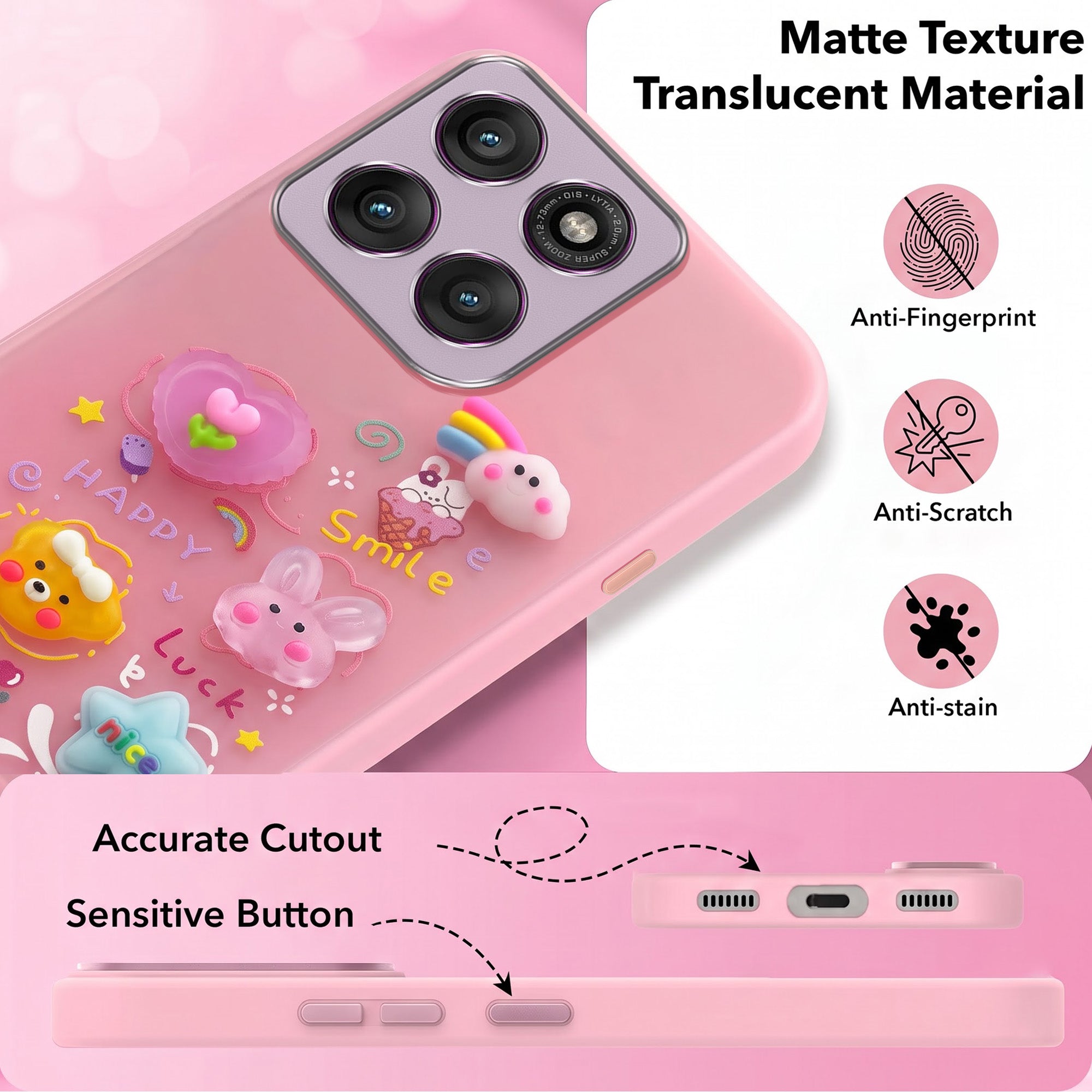 For Motorola Moto Edge 60 Pro Back Cover Case (3D Cute Cartoons | Hard Back Side Soft | Matte Premium Finish | HD Printing)