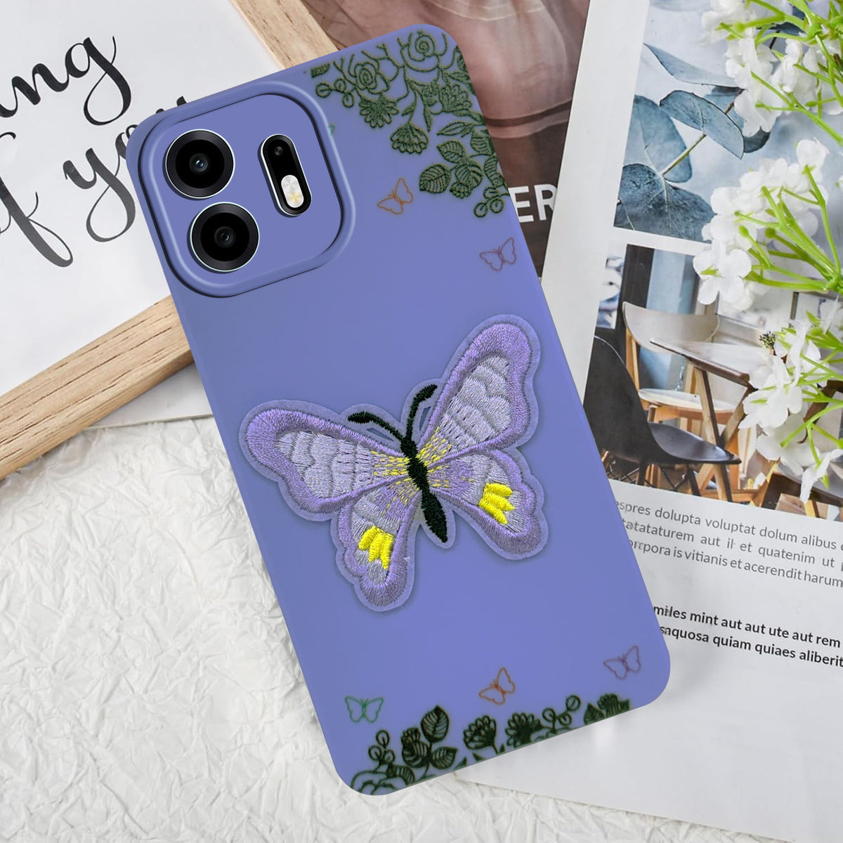 For OnePlus N6 Back Cover Case (Soft Butterfly Embroidery | Women Teen Girls | Camera Protection| Matte Silicone)
