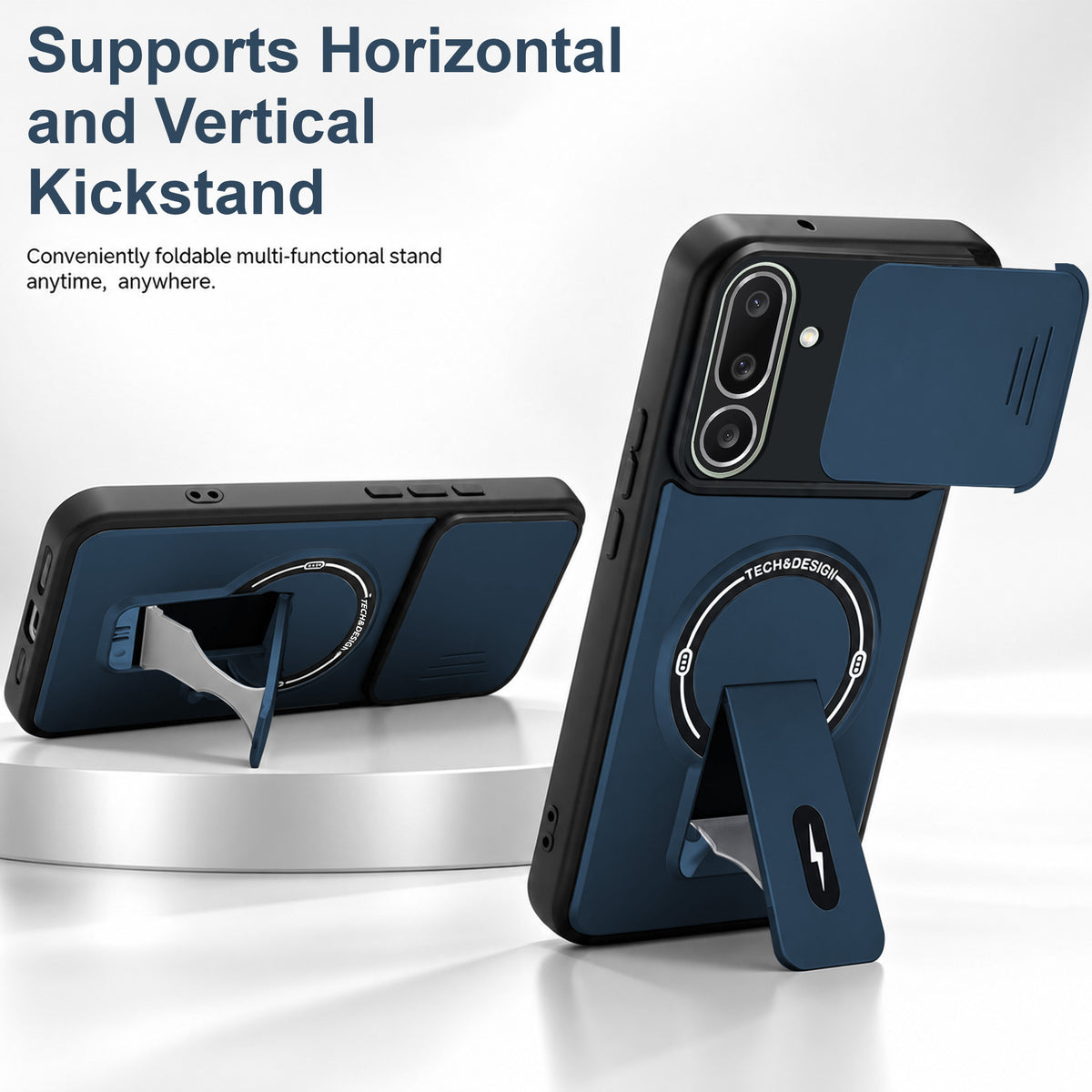 For Samsung Galaxy M56 | Samsung Galaxy F56 Back Case Cover Metallic (Hybrid Armor Kickstand | Sliding Shutter Camera Protection | MagSafe Compatible)