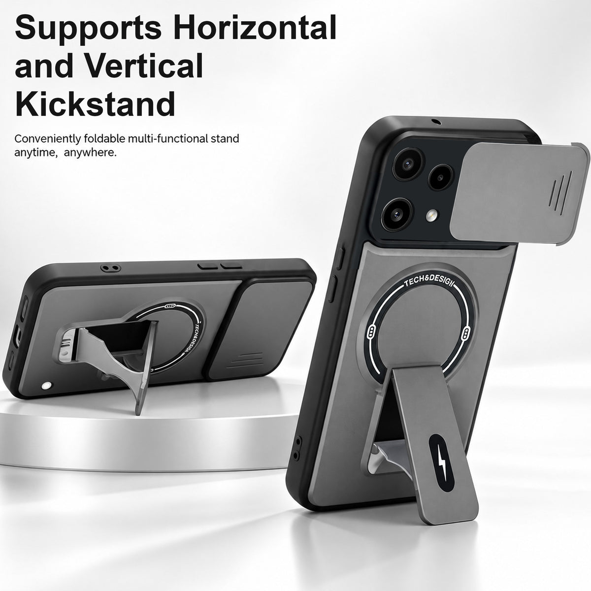 For Nothing Phone 3A Lite Back Case Cover Metallic (Hybrid Armor Kickstand | Sliding Shutter Camera Protection | MagSafe Compatible)